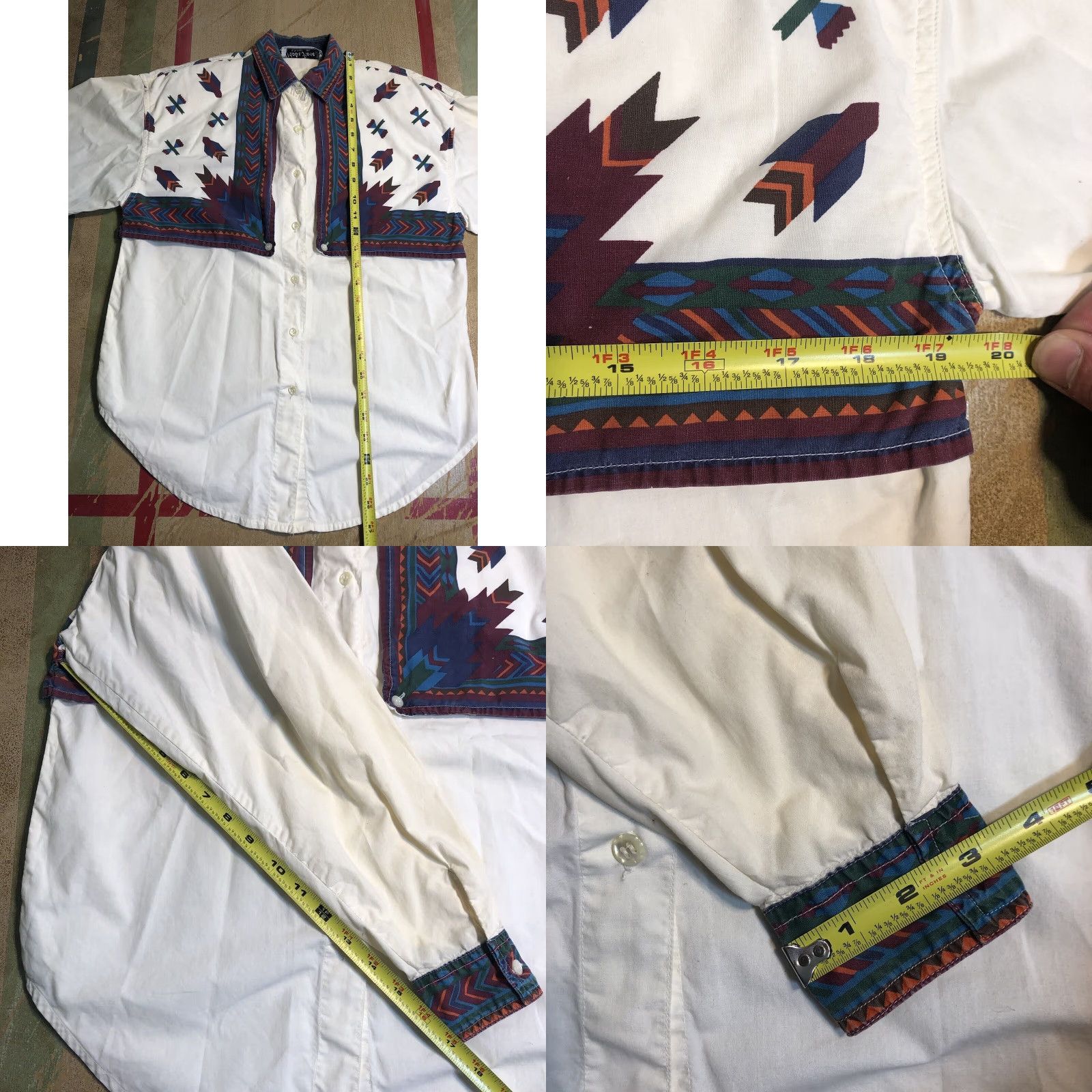 Vintage VINTAGE Adobe Rose Western Shirt Women’s S White Aztec Pattern Yellowing Size S / US 4 / IT 40 - 9 Thumbnail