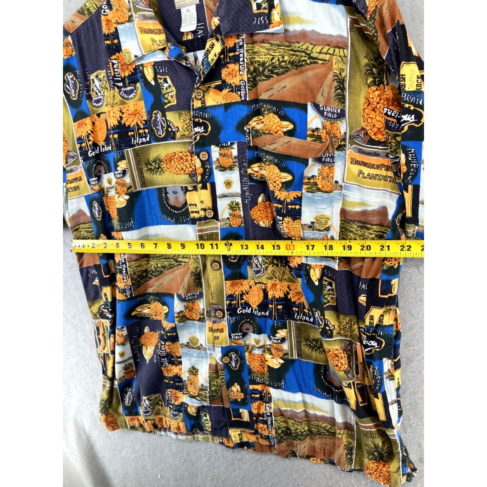 Slowear Colo Wear Mens Camp Shirt XL Hawaiian Pineapple Shirt XL Multicolor Cotton Blend Knit Button-Up Short Sleeve Casual Hawaiian Theme Mens Size US XL / EU 56 / 4 - 2 Thumbnail