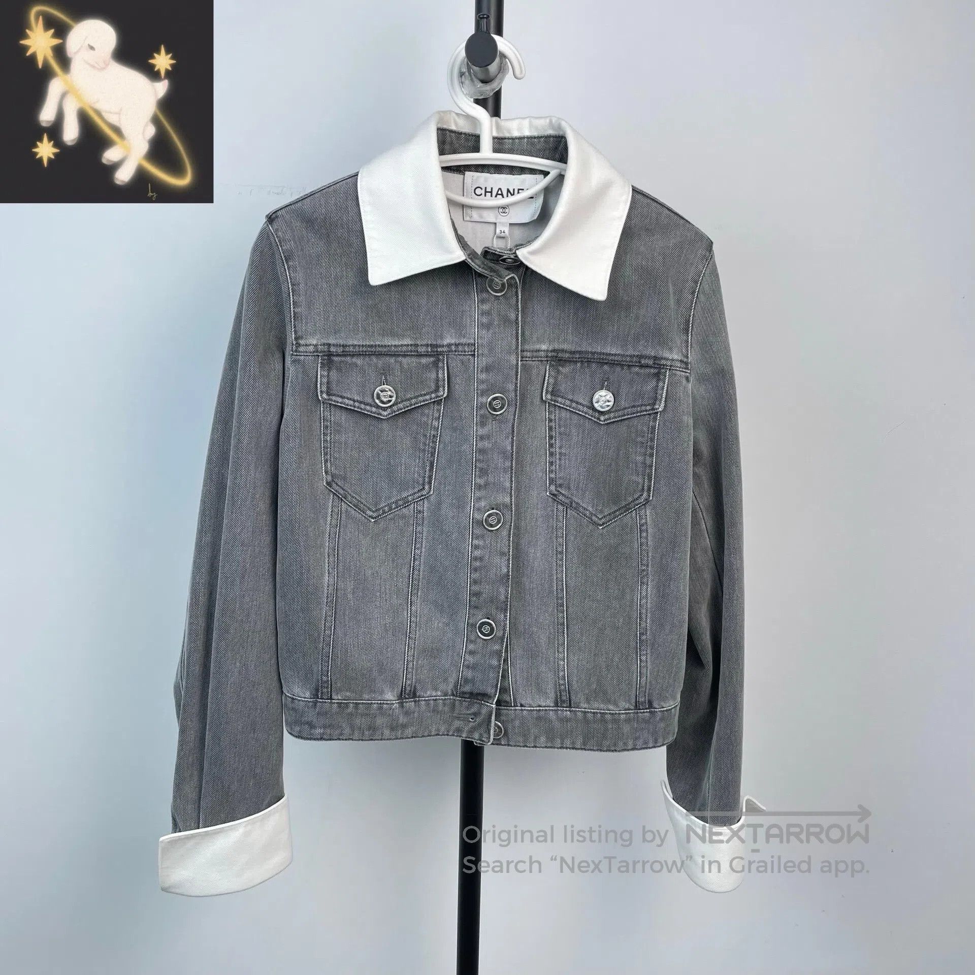 Chanel Chanel Grey Collar Fake Two-Piece Shell Button Denim Jacke Size XXS / US 00 / IT 34 - 1 Thumbnail