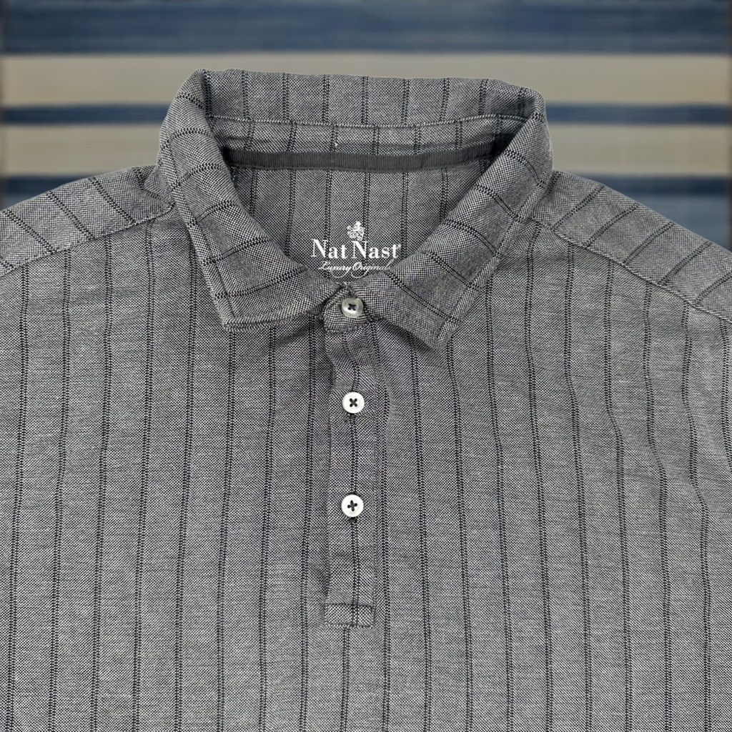Nat Nast Nat Nast Mens Gray Striped Short Sleeve Polo Shirt XXL Rayon Polyester Polo Striped Shirt Mens 2XL Classic Breathable Size US XXL / EU 58 / 5 - 1 Thumbnail