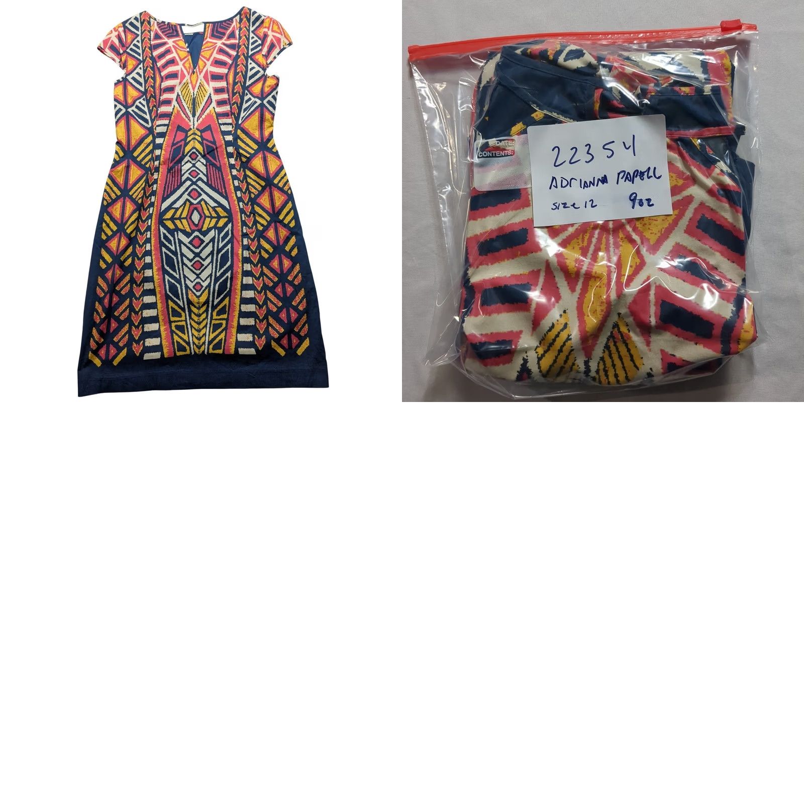 Adrianna Papell Adrianna Papell Women Geometric Tribal Print Sheath Dress Navy Blue Pink Size 12 Size XL / US 12-14 / IT 48-50 - 9 Thumbnail