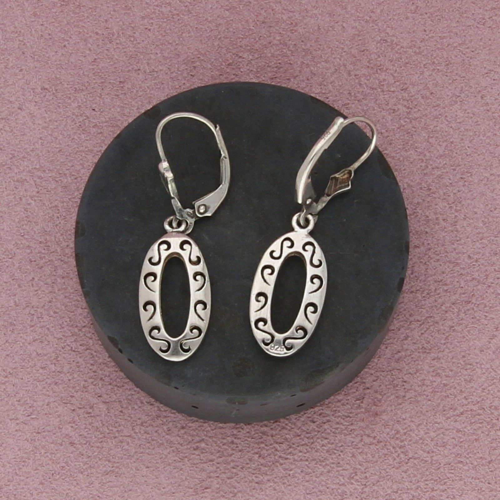 Sterling Silver sterling silver scrolled oval dangle leverback earrings Size ONE SIZE - 3 Thumbnail