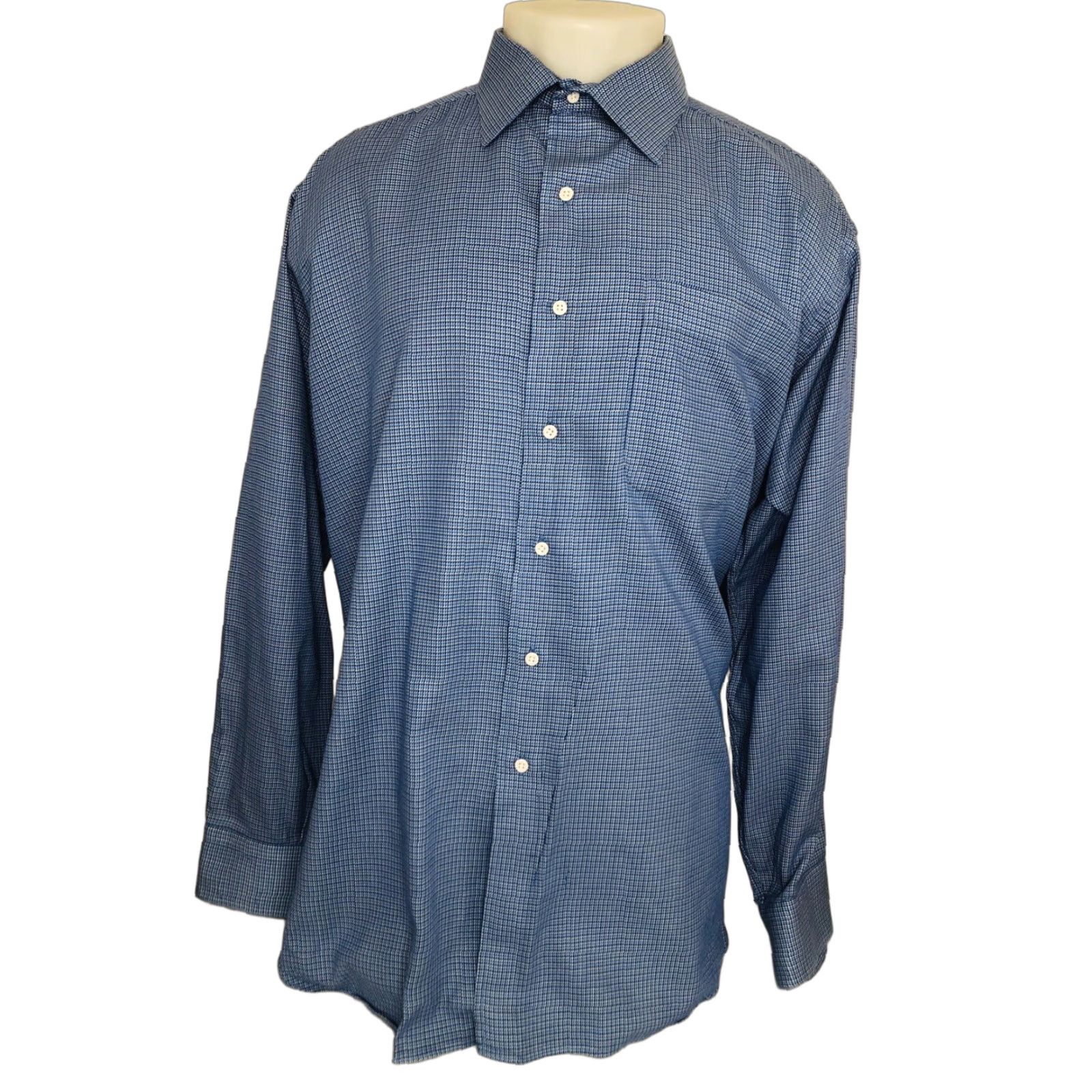 Vintage Gitman Bros. Geometric Pattern Big & Tall Mens 18/35 Shirt Long Sleeve Blue 18/35 Button-Up Mens Shirts VINTAGE (adjusted to match rules) Size US XXL / EU 58 / 5 - 1 Thumbnail