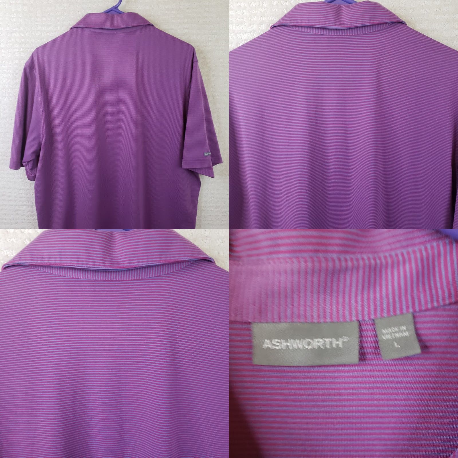 Vintage Ashworth Polo Shirt Purple Striped Short Sleeve Embroidered Mens L Button Closure Collared Polo Golf Shirt JS Size US L / EU 52-54 / 3 - 8 Thumbnail