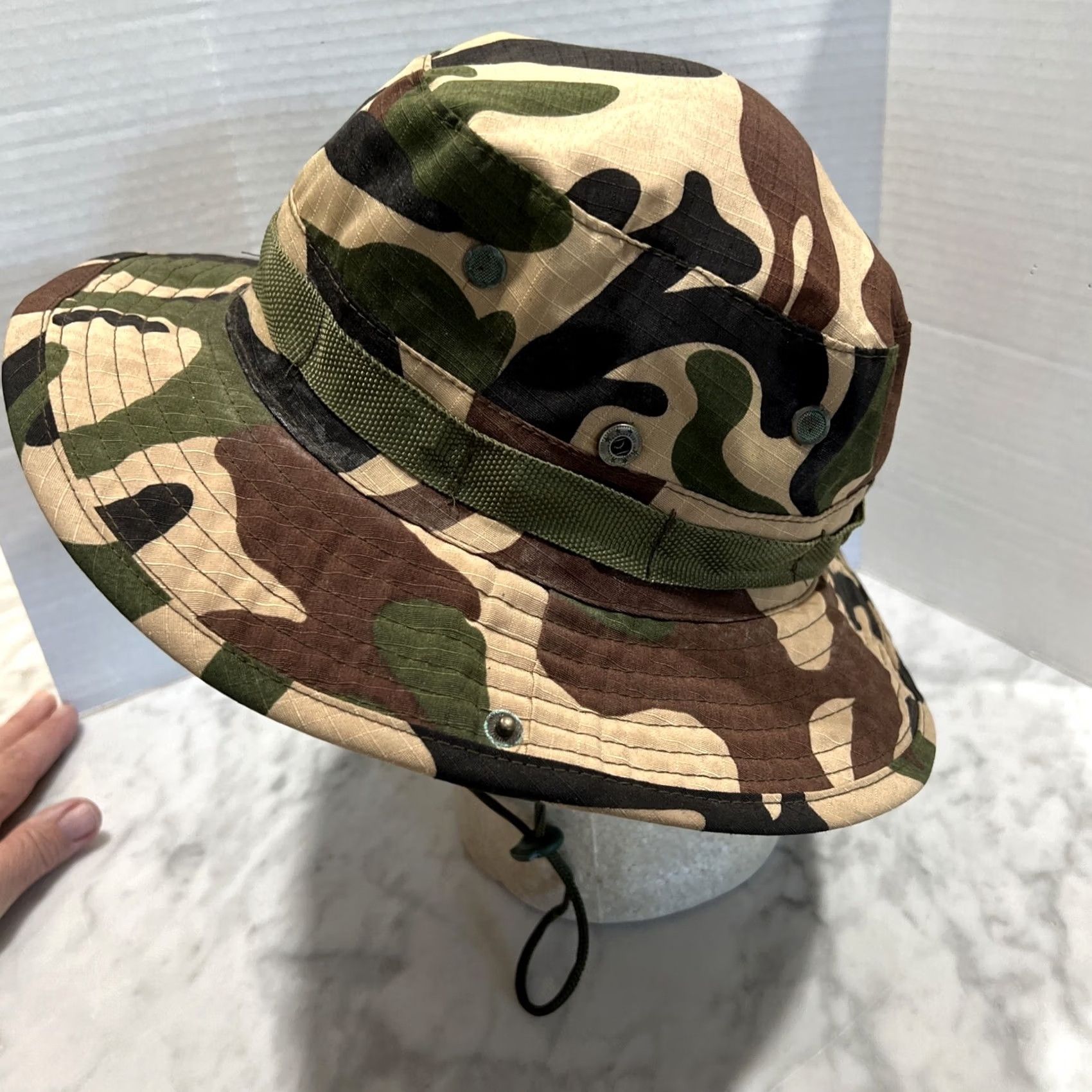 Vintage VINTAGE Military Boonie Bucket Hat Rip stop Camouflage Snaps Chin Strap Size ONE SIZE - 5 Thumbnail