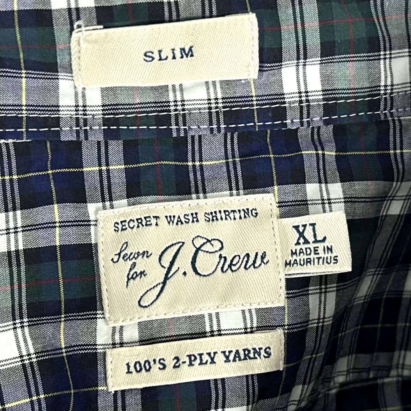 J.Crew J.CREW Shirt XL Slim Button-Front Plaid Green Blue 100s 2 Play Yarns Secret Wash Casual Mens Size US XL / EU 56 / 4 - 3 Thumbnail