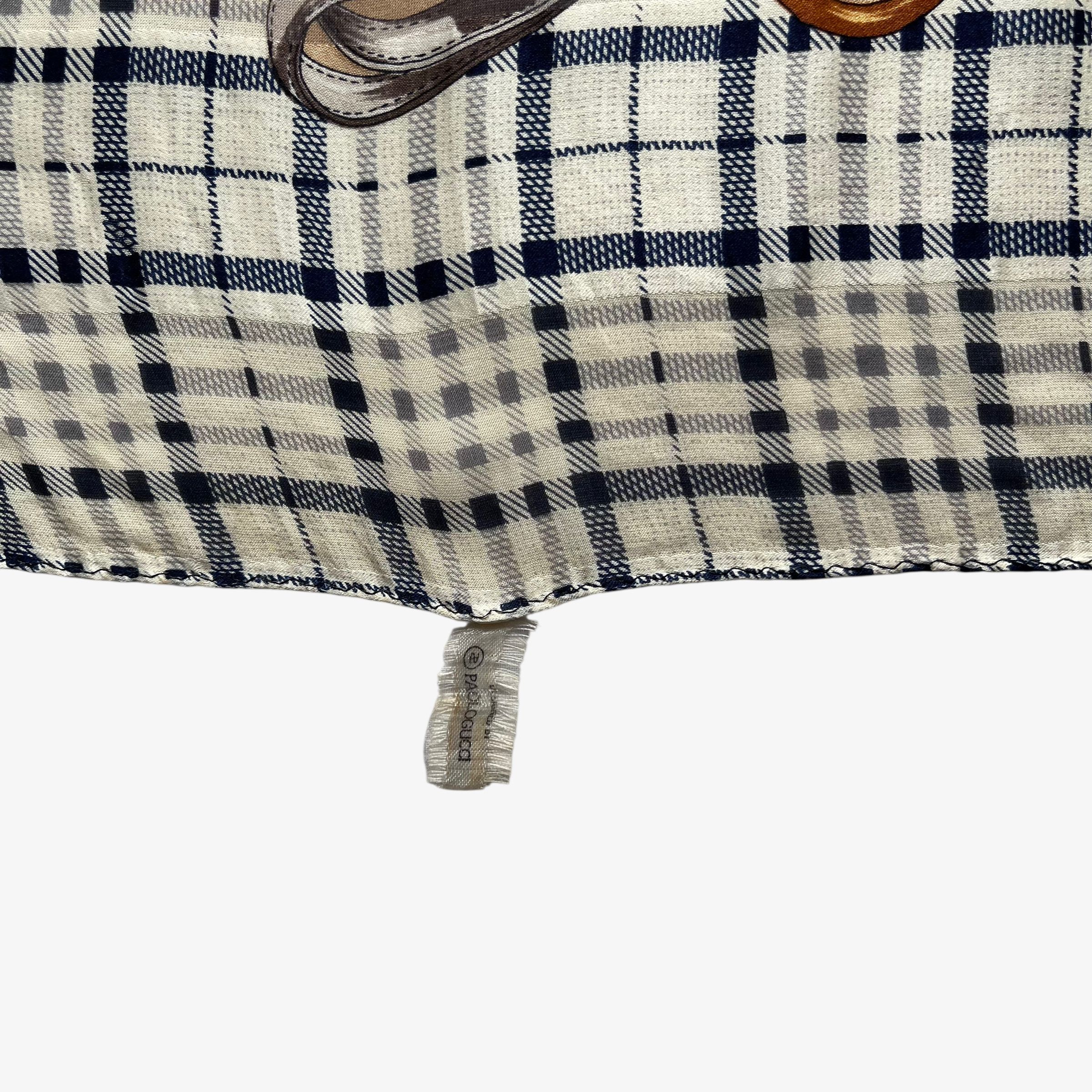 Paolo Gucci Vintage 80s Paolo Gucci Equestrian & Tartan Print Silk Scarf Size ONE SIZE - 3 Thumbnail