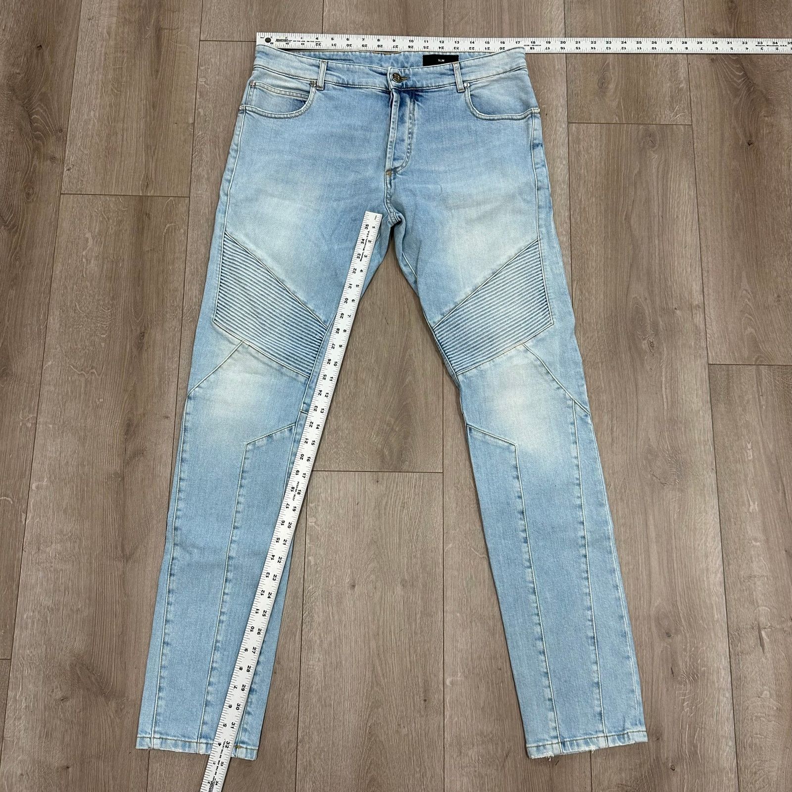 Balmain Balmain Ribbed Slim Multi-Cuts Jeans Bleu Jean Clair size 34 Size US 34 / EU 50 - 2 Thumbnail