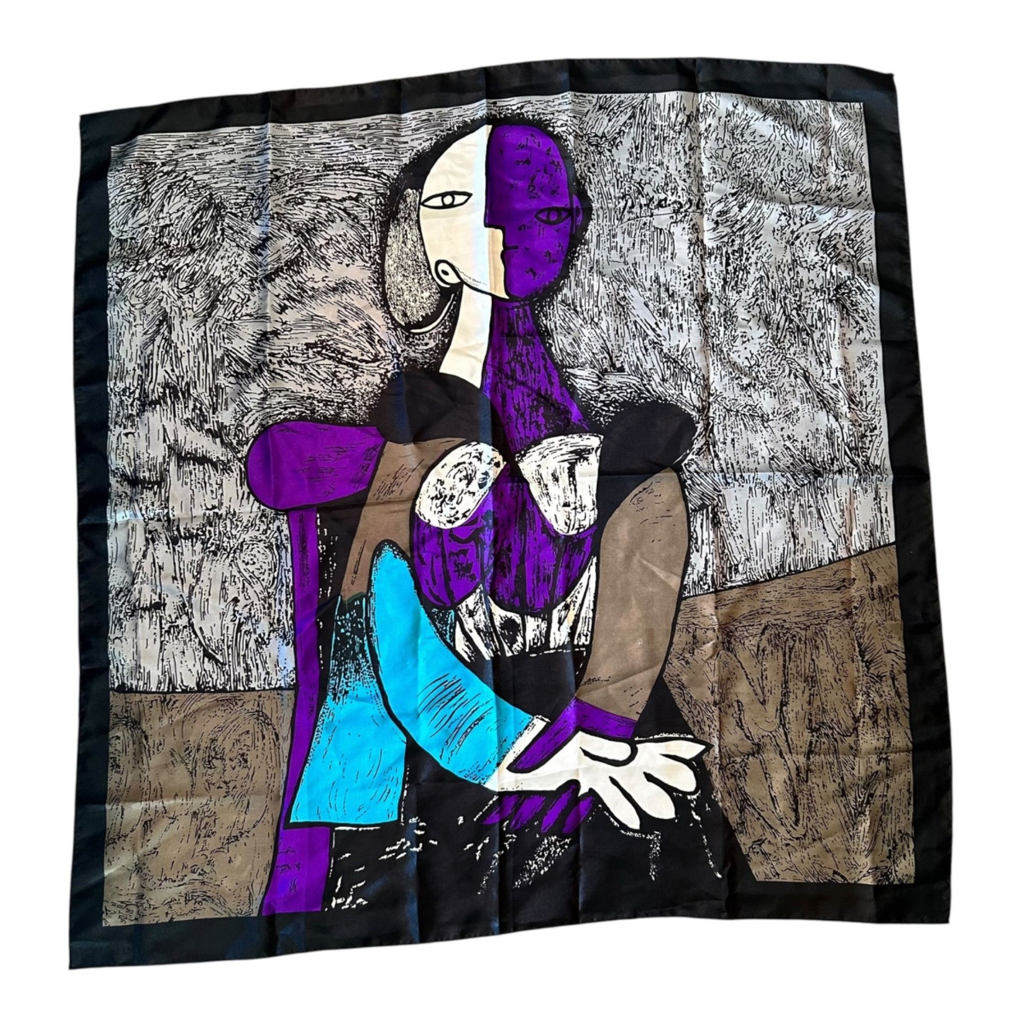 Vintage Vintage Pablo Picasso Art To Wear Cubism Portrait Square Sca Size ONE SIZE - 1 Thumbnail