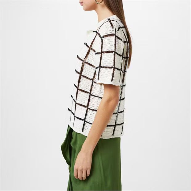 Dries Van Noten o1g2r1mq1024 Block Stitch Polo Top in Cream & Black Size S / US 4 / IT 40 - 3 Thumbnail