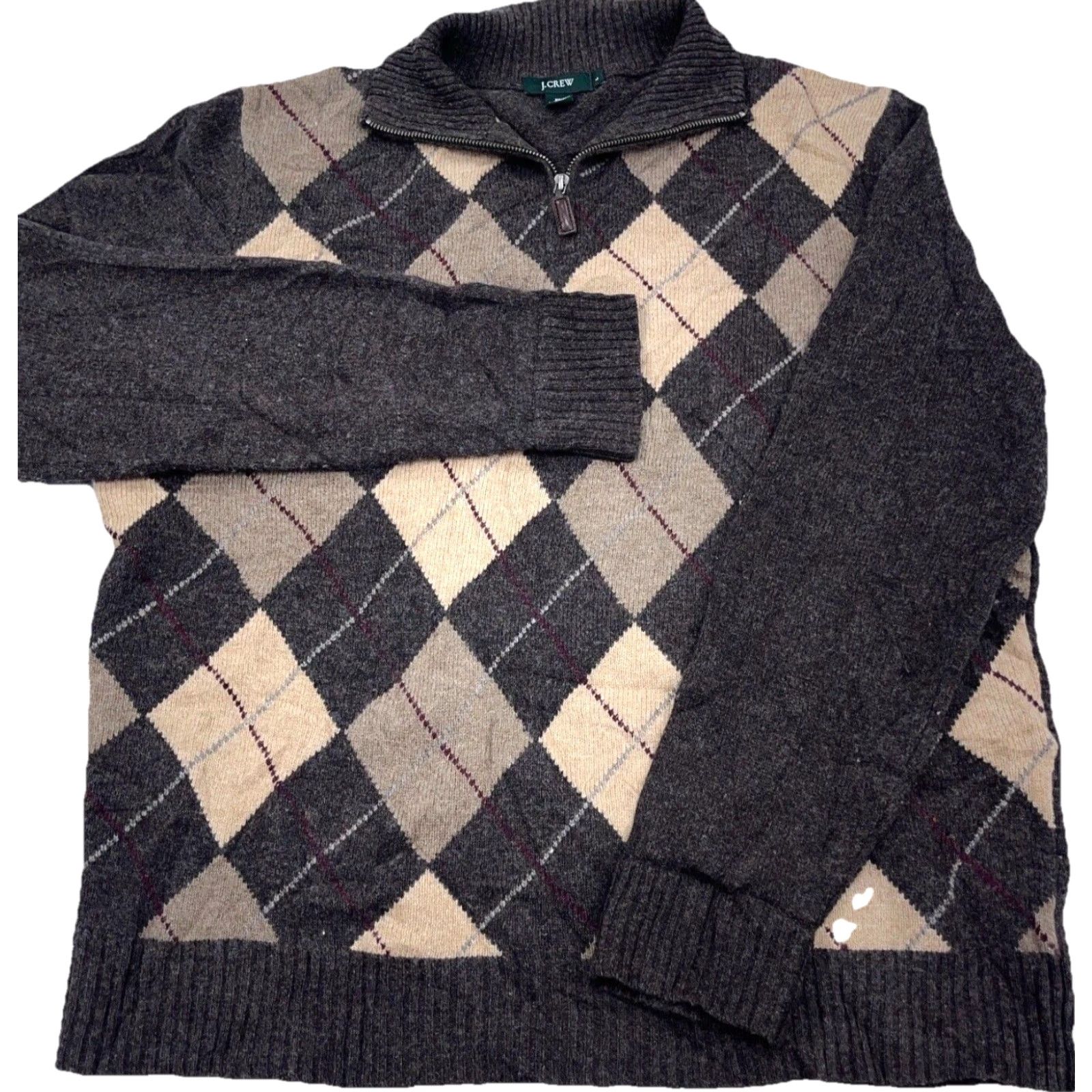 J.Crew J.CREW Sweater Men Large Brown Tan Pullover Wool Knit Diamond 1/4 Zip Size US XL / EU 56 / 4 - 2 Thumbnail