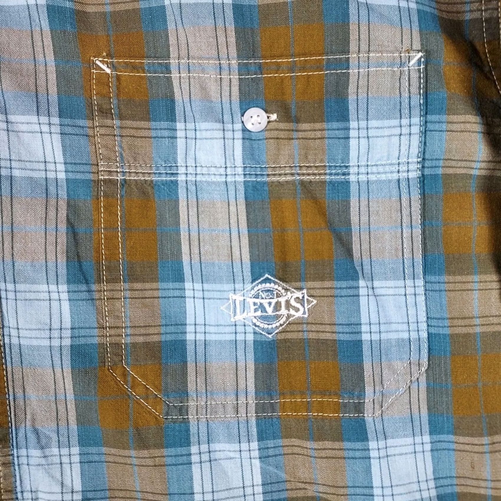 Levi's VINTAGE Levi’s Real Indigo Cotton Plaid Button-Down Shirt XL Blue 90s Mens Regular Collar Long Sleeve Button-Down Embroidered Cotton 100% Size US XL / EU 56 / 4 - 2 Thumbnail