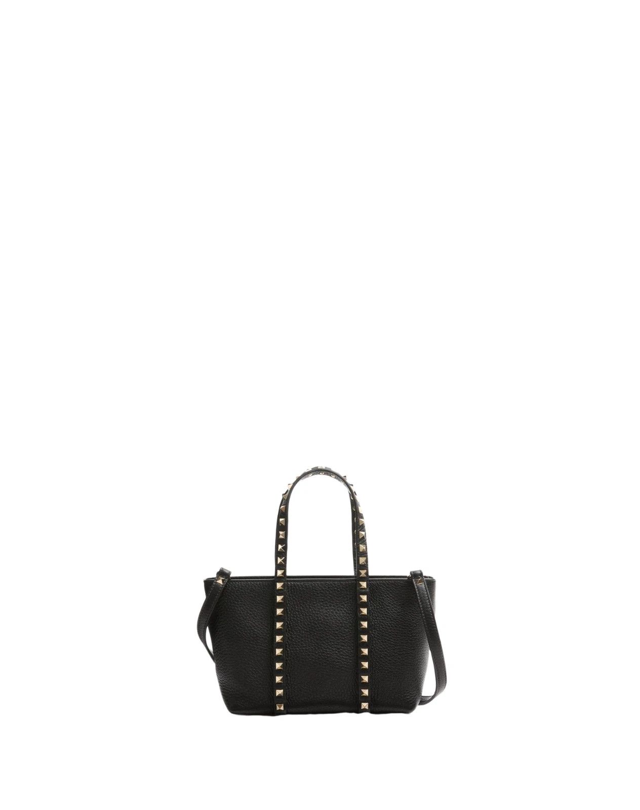 Valentino Rockstud Small Black Grainy Leather Tote New