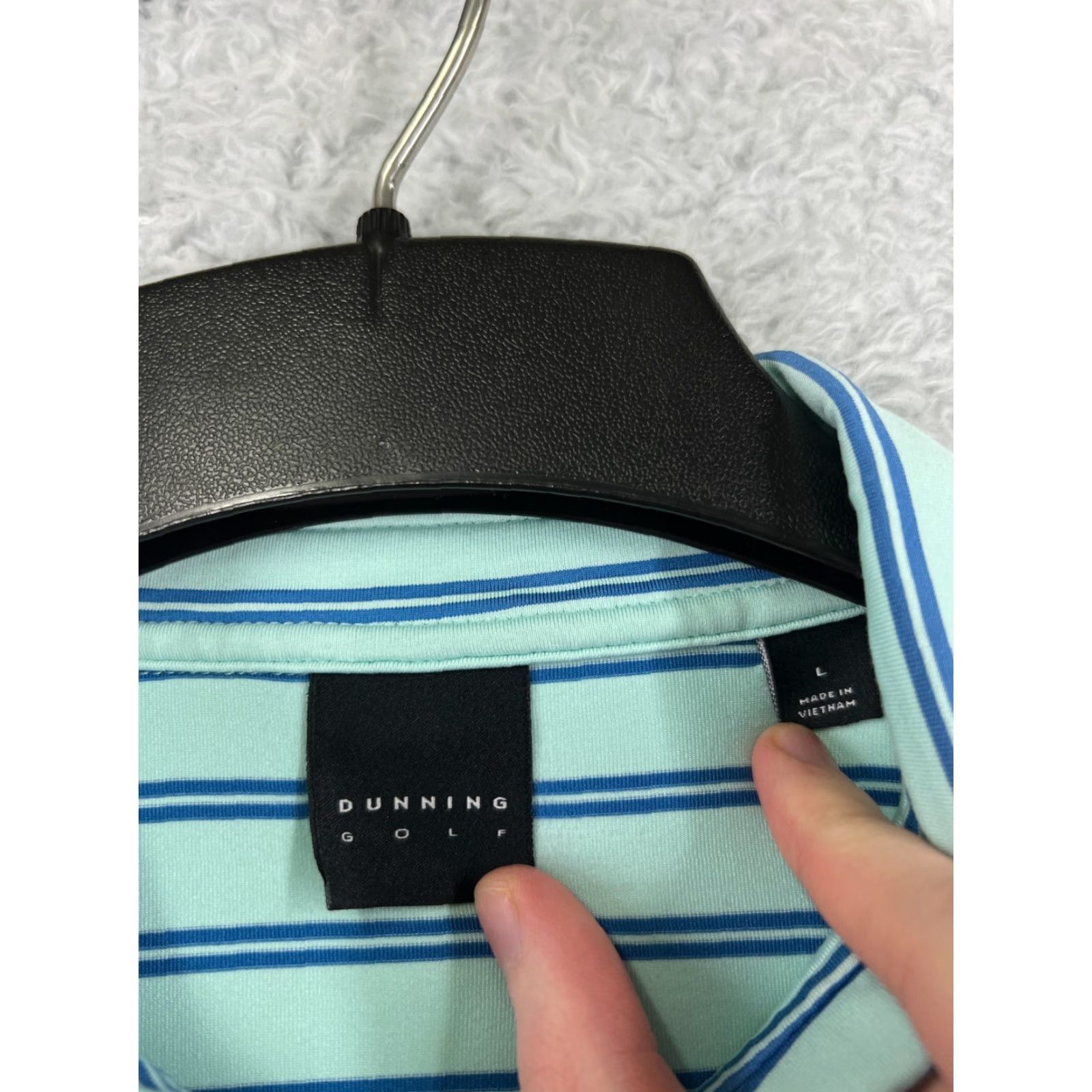 Vintage Dunning Polo Shirt Mens Large Teal Striped Golf Golfer Polyester Blend Outdoor Shirt Size US L / EU 52-54 / 3 - 3 Thumbnail