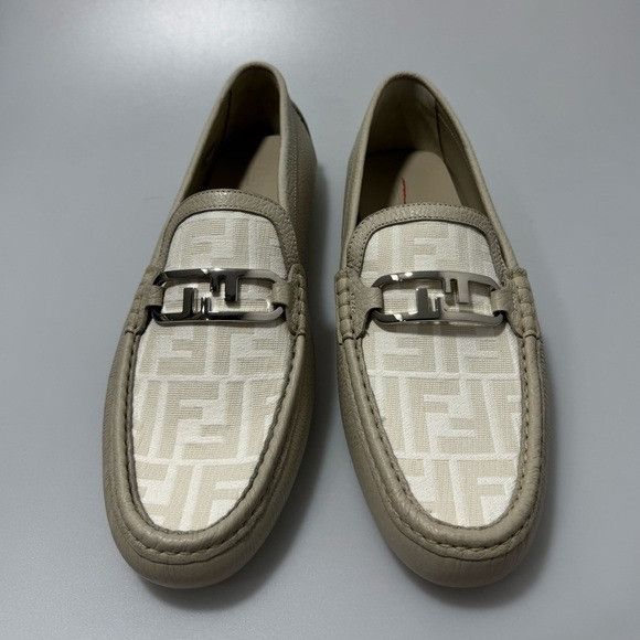 Fendi Fendi O’Lock Monogram-Panel Leather Driving Loafers White Si Size US 11 / EU 44 - 2 Thumbnail
