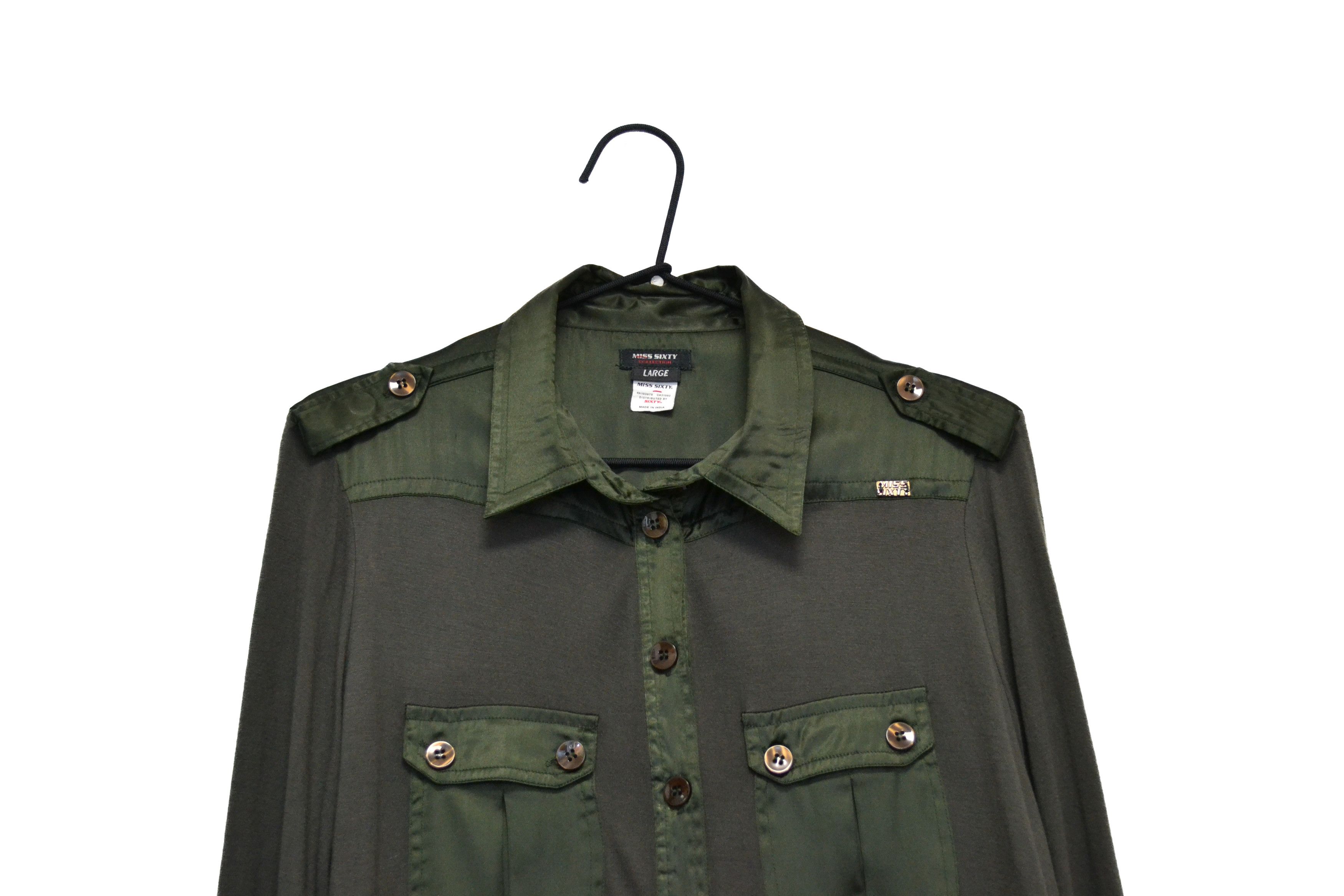Miss Sixty Y2K Khaki Green Front Button Dress - toestory.in