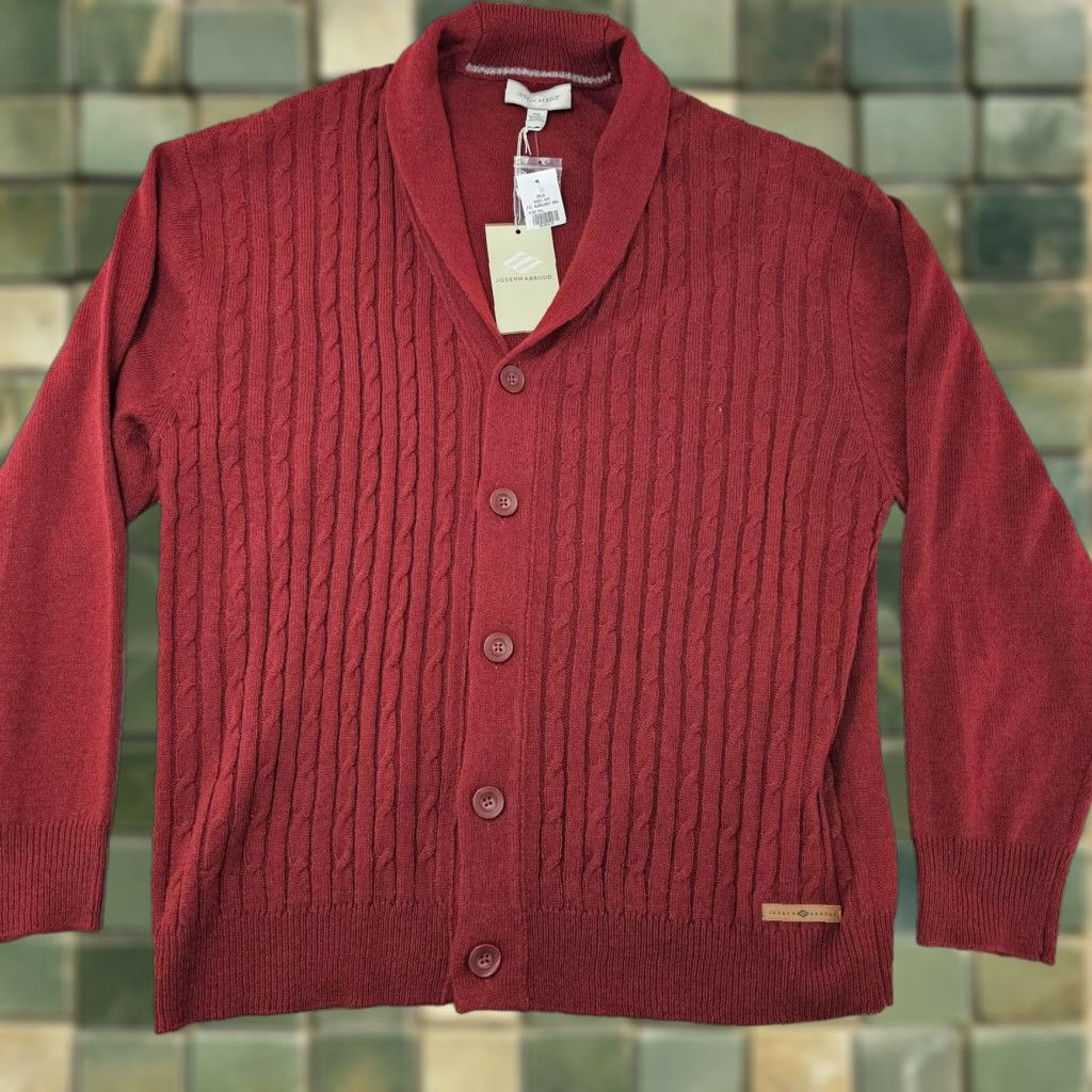 Joseph Abboud Joseph Abboud Sweater Mens 2XL Burgundy Shawl Collar Cable Knit Button Cardigan Mens Knitted Knit Solid Ribbed Cuff Hem Wool Acrylic 70/30 Size US XXL / EU 58 / 5 - 1 Thumbnail