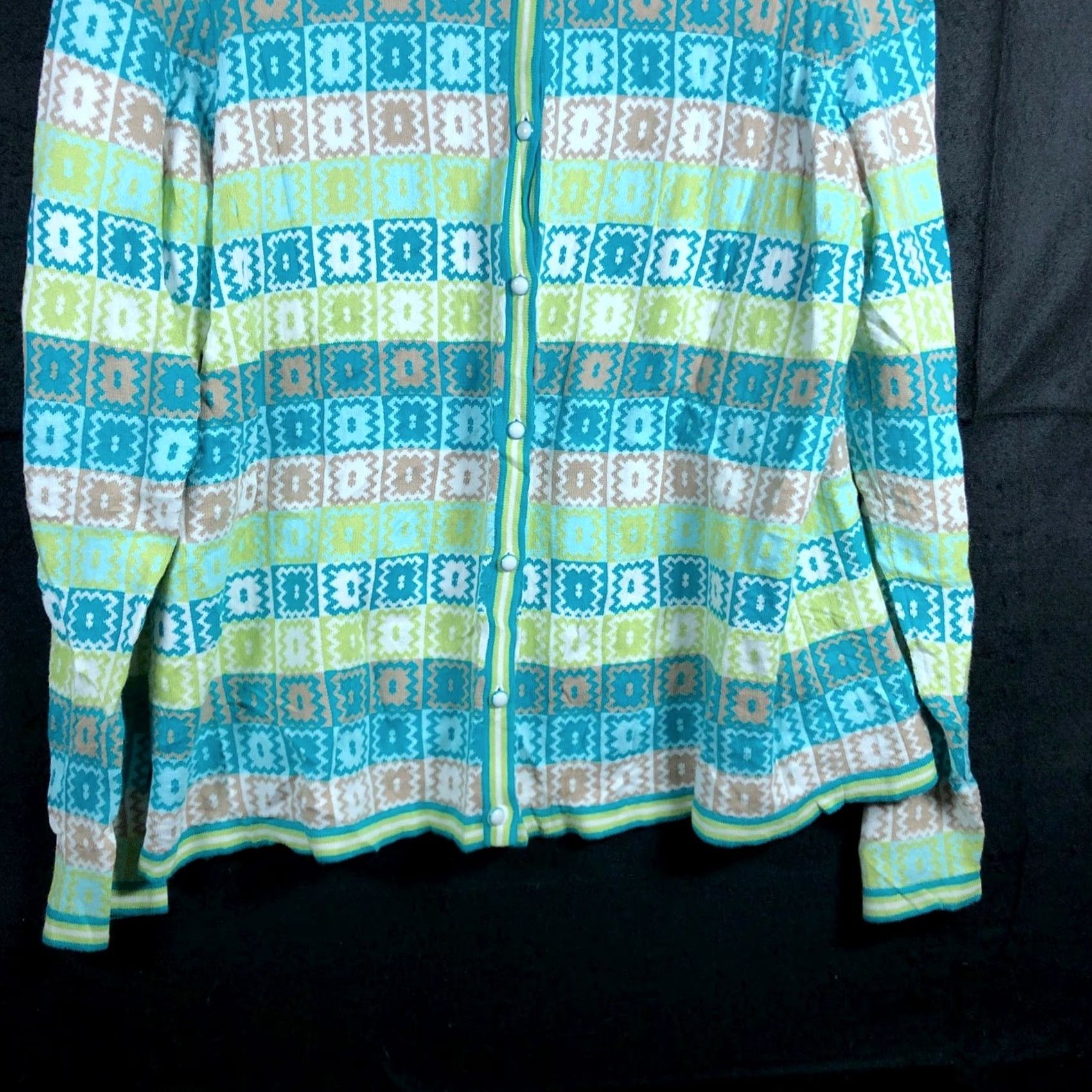 Vintage Breckenridge Womens Sweater Green Crew Button Front 100% Cotton Large Cardigan Knit Winter Fall Workwear Casual Mens? Size L / US 10 / IT 46 - 3 Thumbnail
