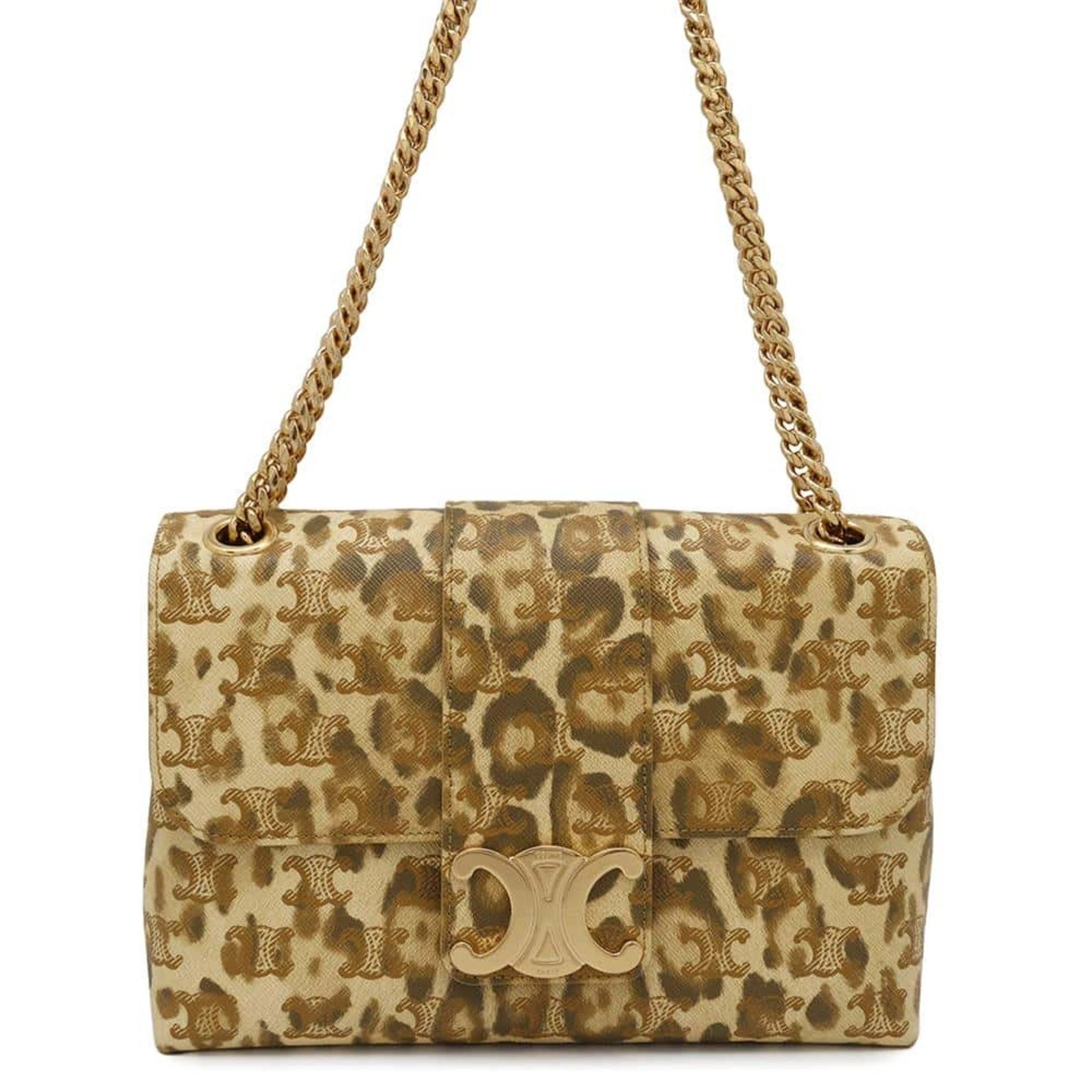 Celine Chain Shoulder Bag Leopard Leather Celine in Brown, Women's