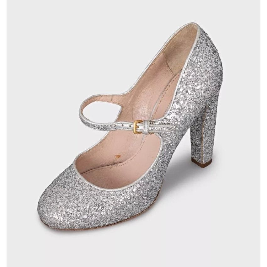Miu Miu Miu Miu Silver Glitter Block Heel Shoes - Size 39 Size US 9 / IT 39 - 3 Thumbnail