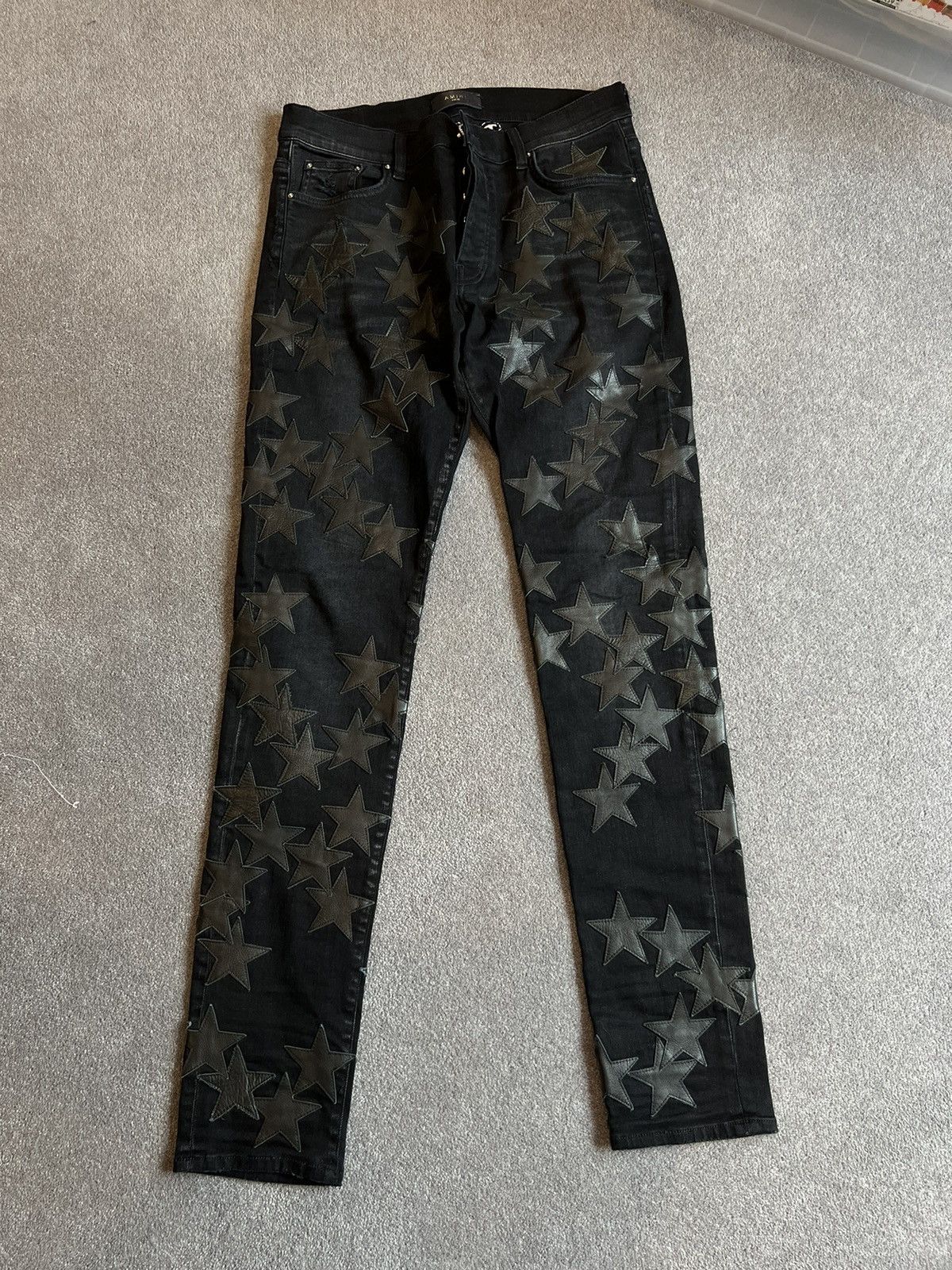 Amiri Amiri Chemist Leather star patch Denim jeans | Grailed