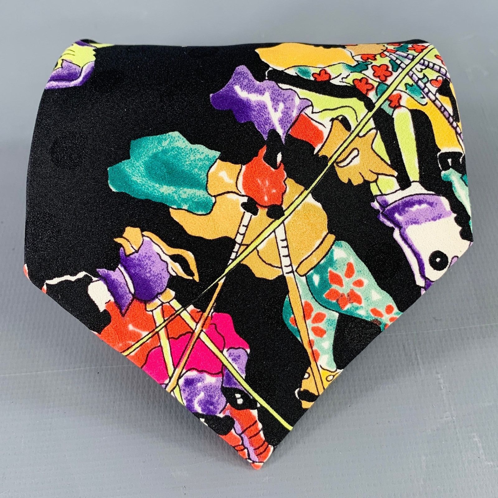 Nicole Miller NICOLE MILLER Black Multi Color Ski Figures Silk Tie Size ONE SIZE - 1 Thumbnail