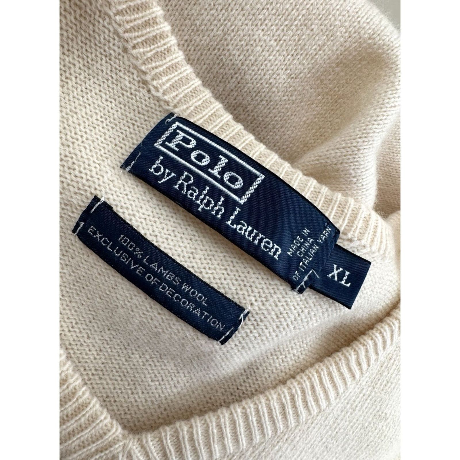 Ralph Lauren RALPH LAUREN POLO Embroidered Wool Knit V-Neck Sweater XL Mens Cream LAMBS WOOL Pullover Shirt Size US XL / EU 56 / 4 - 4 Thumbnail