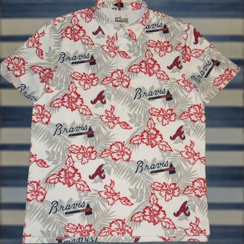 Reyn Spooner REYN SPOONER Atlanta Braves Short Sleeve Polo Shirt Medium Shirt Mens White Size US M / EU 48-50 / 2 - 1 Thumbnail