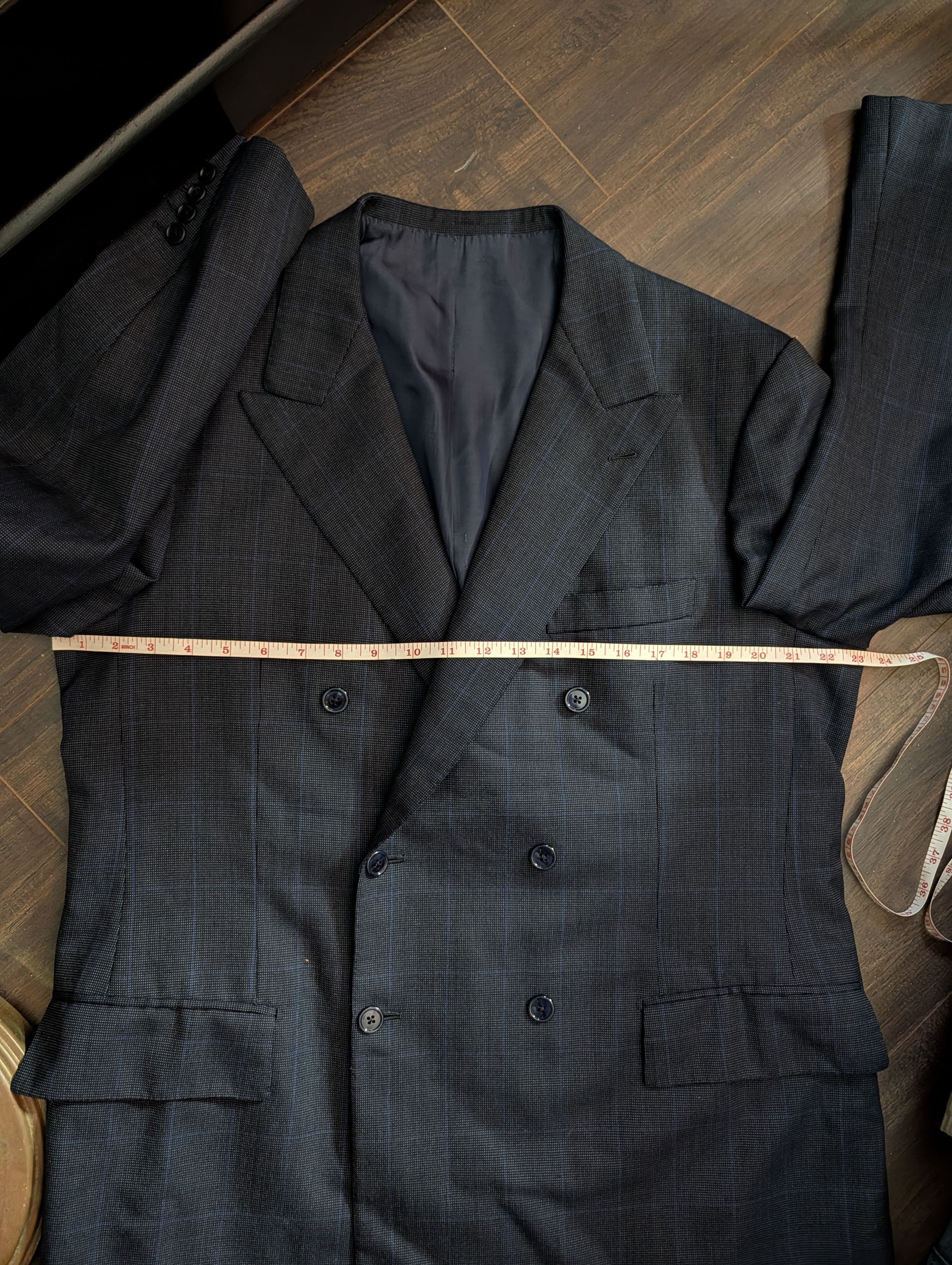 Bespoken NAURA Paris bespoke navy check double breasted jacket Size 44R - 15 Thumbnail
