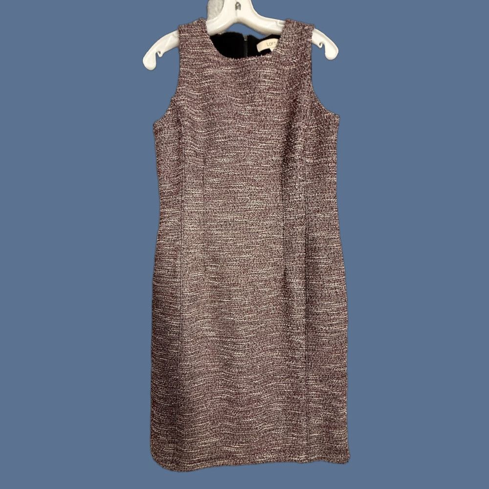Loft LOFT Red Tweed Sleeveless Sheath Dress 6 Womens Exposed Zip Office Career Size M / US 6-8 / IT 42-44 - 1 Thumbnail