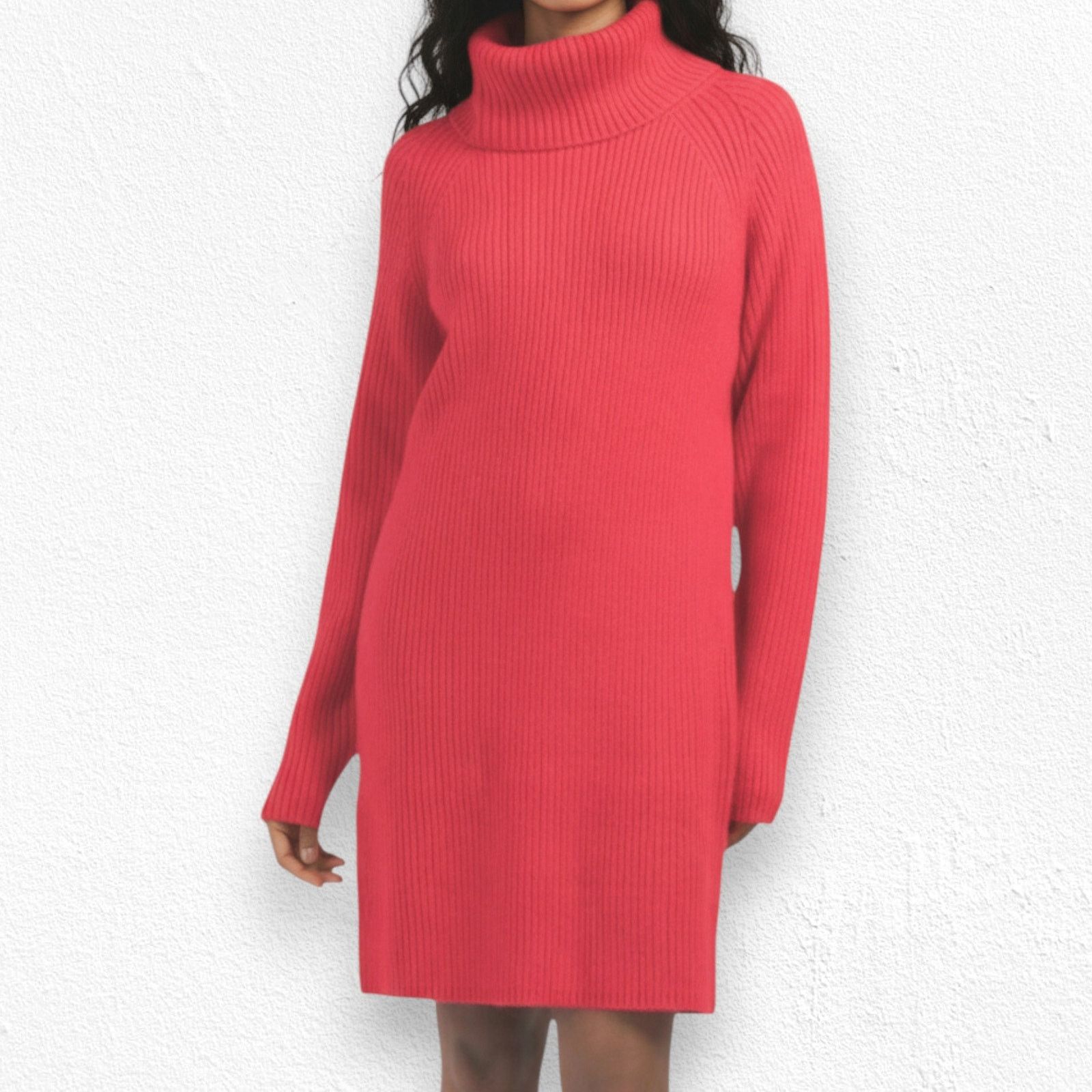 French Connection Red Ribbed Knit Turtleneck Sweater Dress Size Large Size L / US 10 / IT 46 - 3 Thumbnail