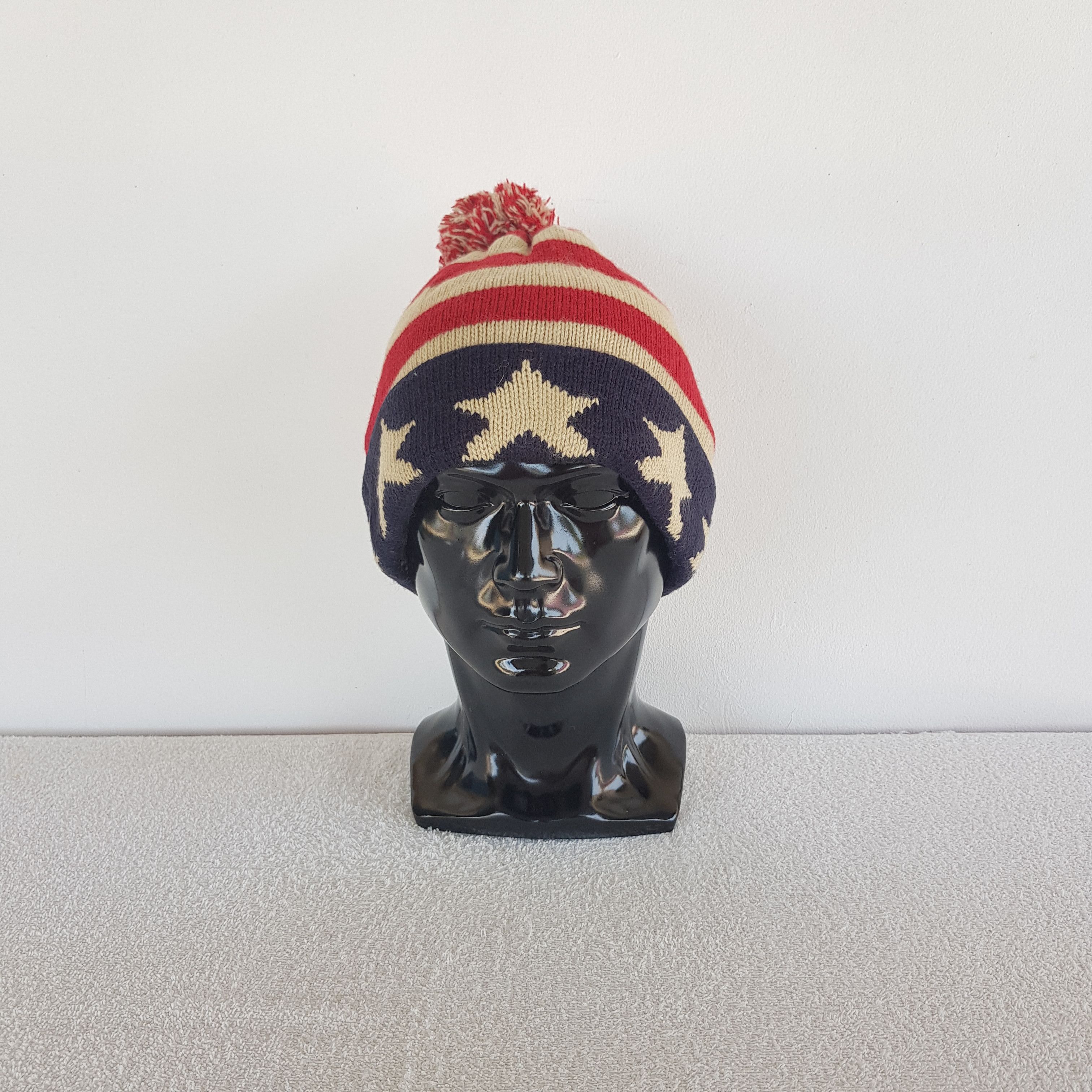 Japanese Brand Vintage 80s American Flag Beanie Knit Pom Pom Snow Caps Hats Size ONE SIZE - 2 Thumbnail