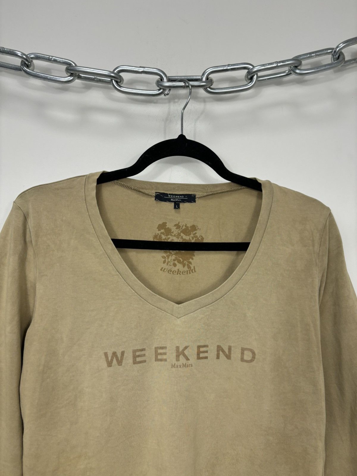 Max Mara Max Mara Weekend Big Logo V-Neck Luxury Long Sleeve T-Shirt Size L / US 10 / IT 46 - 2 Thumbnail
