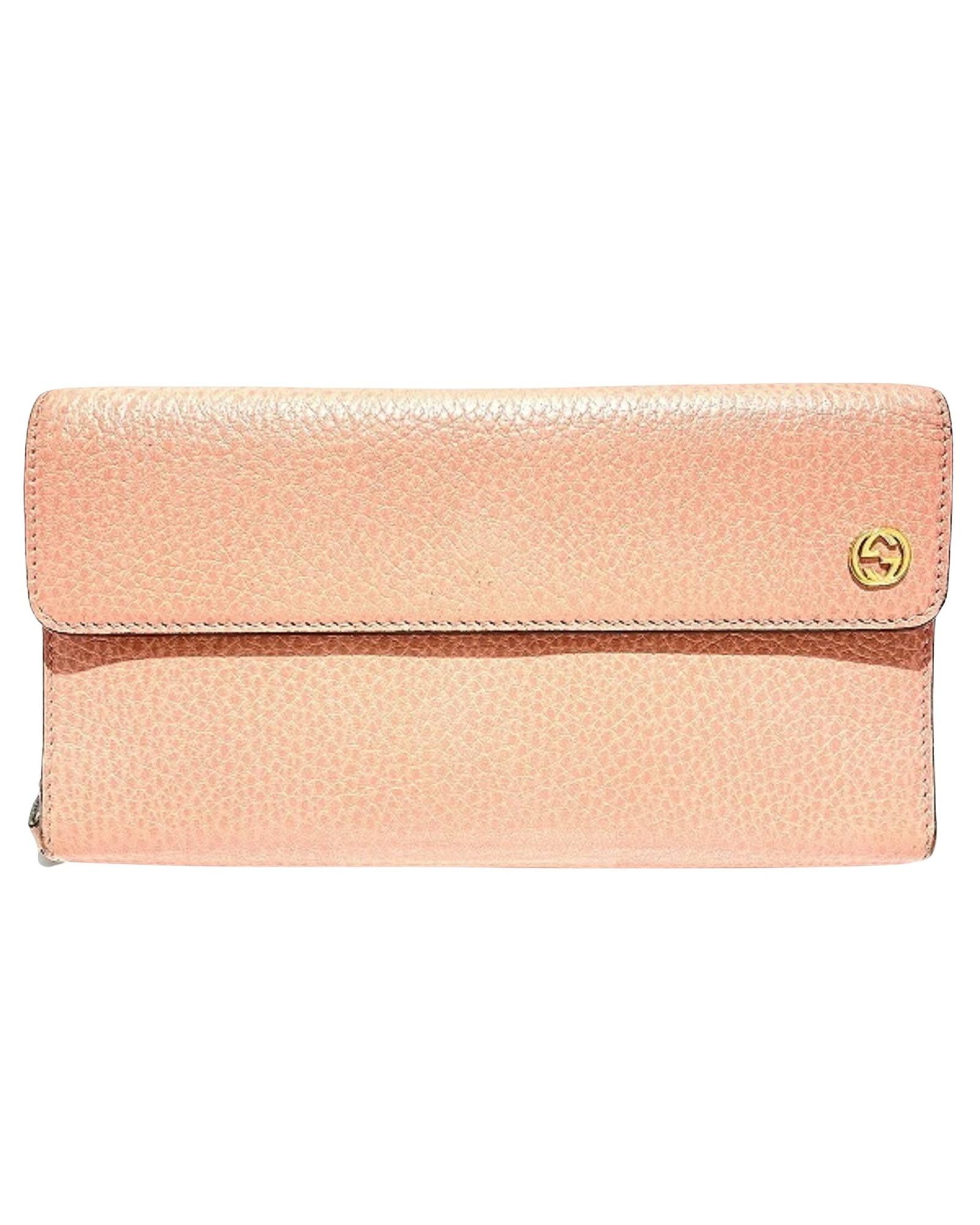 image of Gucci Luxurious Pink Leather Tri-Fold Wallet With Iconic Logo, Women's