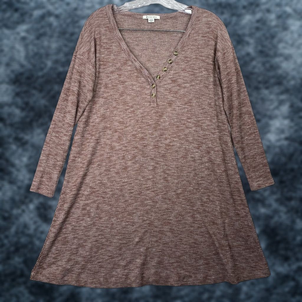 American Eagle Outfitters American Eagle Outfitters Nightgown Womens Pink Heather V-Neck Long Sleeve Heather Knit Gown S Satin/Polyester Spandex Size S / US 4 / IT 40 - 1 Thumbnail