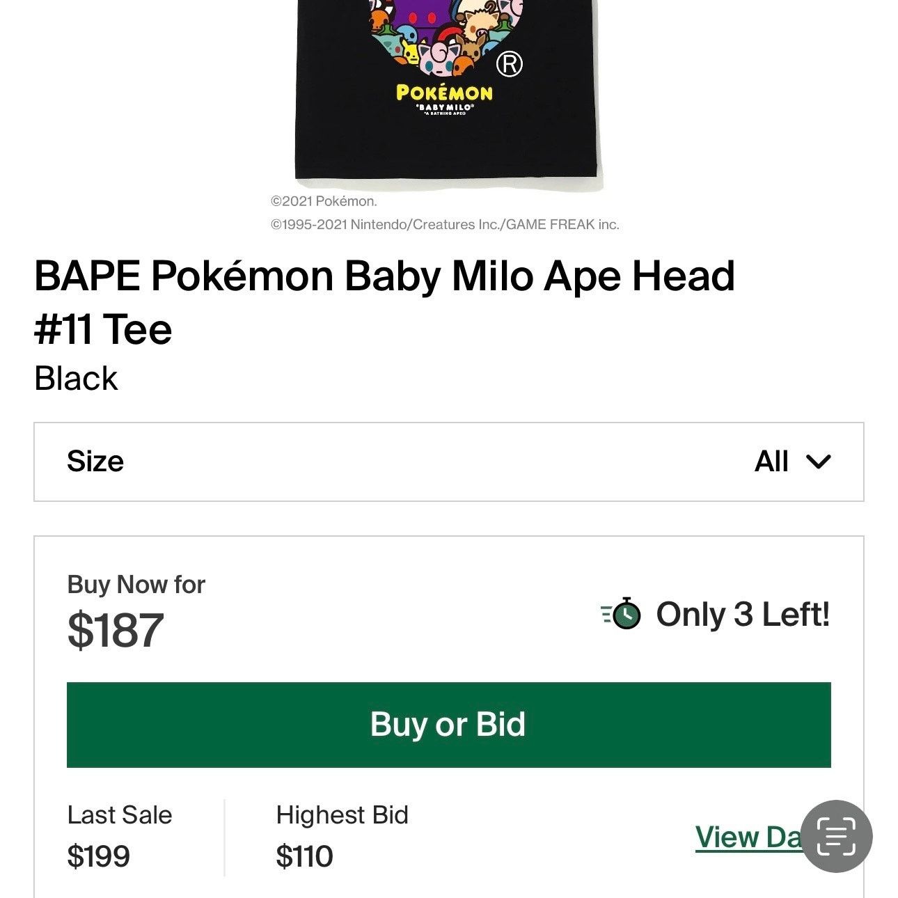 Bape BAPE - SS21 Baby Milo x Pokemon Ape Head #11 Tee - Used Size US M / EU 48-50 / 2 - 9 Thumbnail