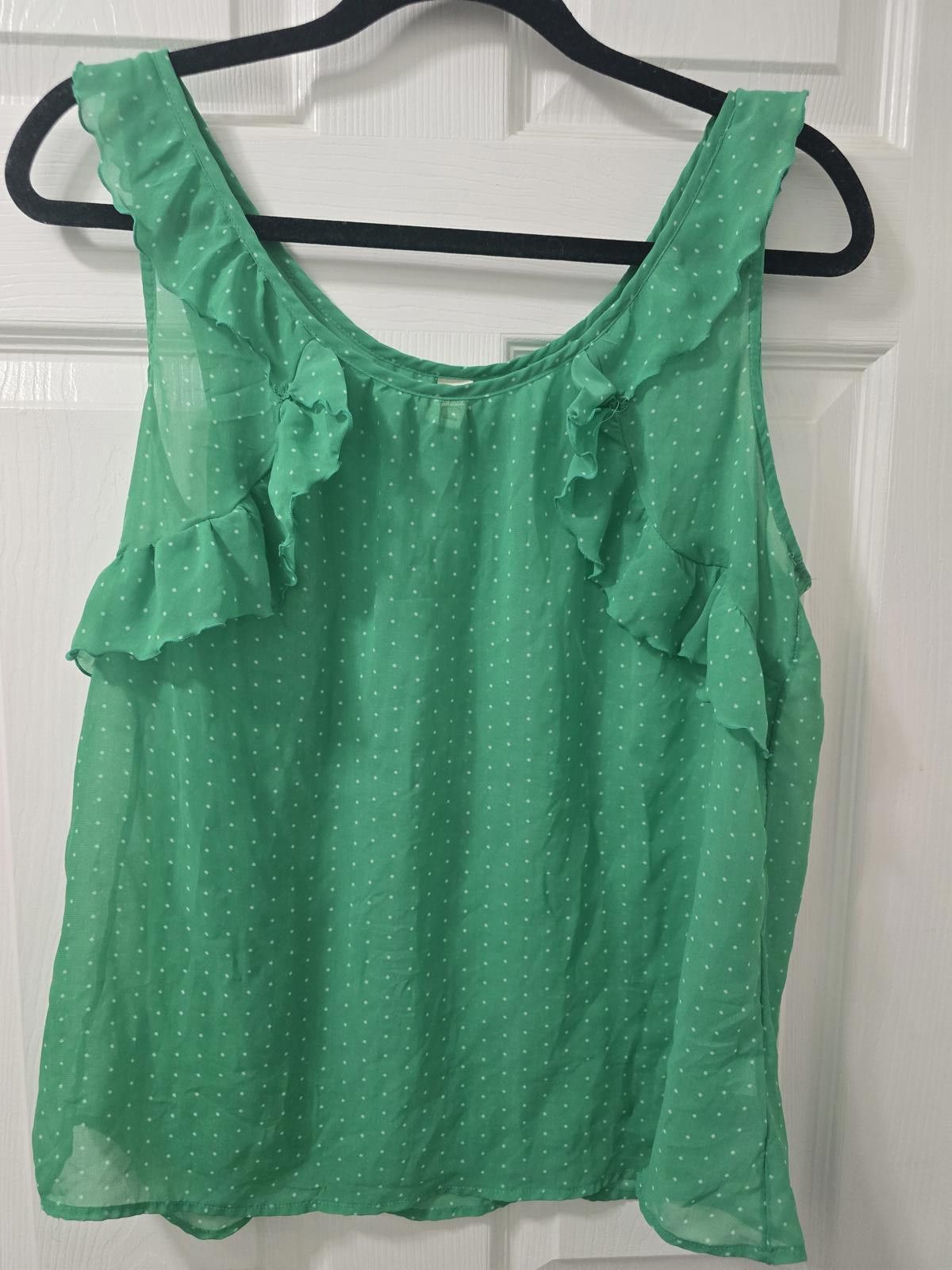 Old Navy Old Navy Green Polka Dot Ruffle Sleeveless Top Size L Size L / US 10 / IT 46 - 1 Thumbnail