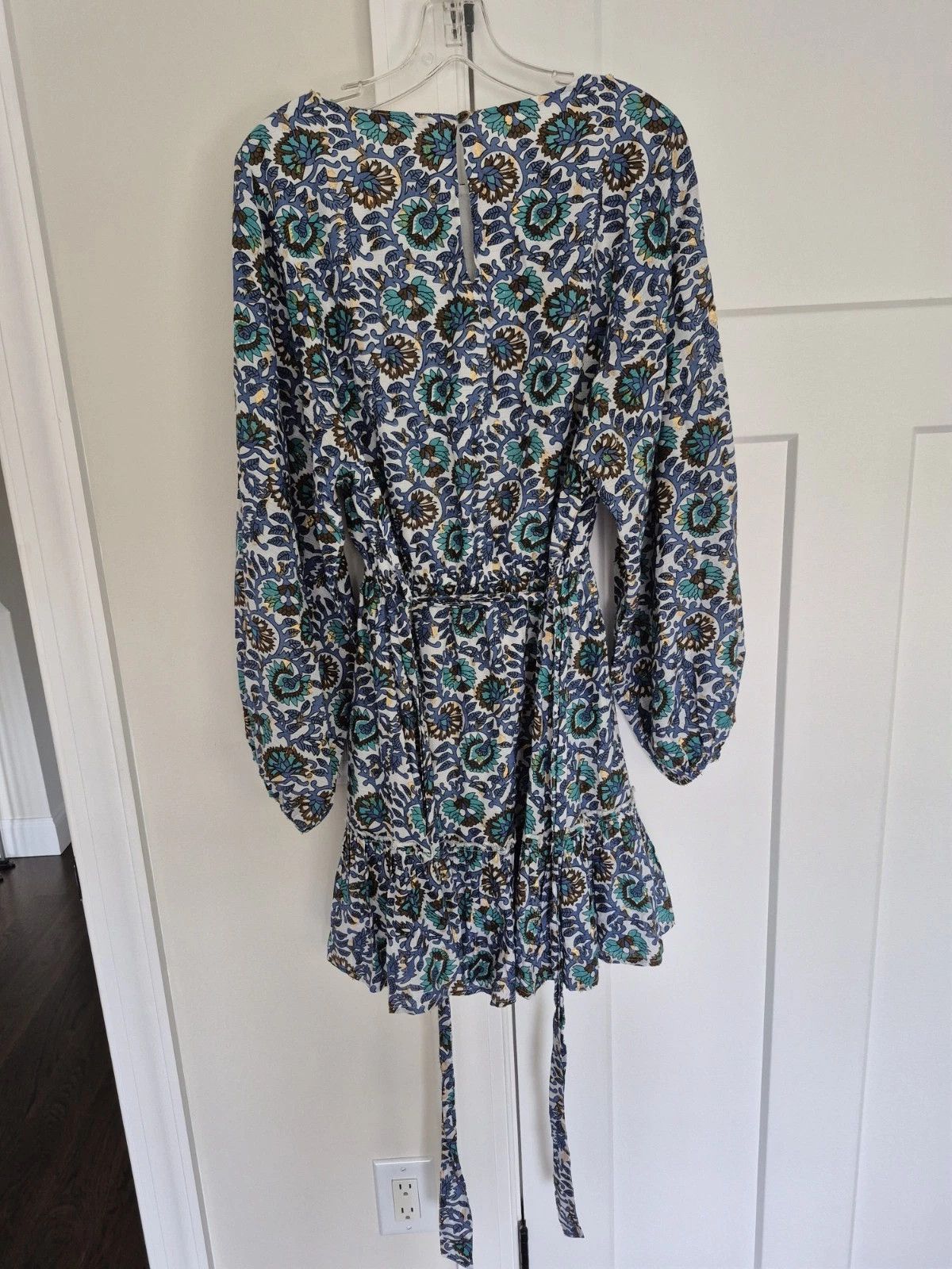 Oliphant Dress Napa Flirty Mini Blue Multi Print Long Balloon Sleeve Size M / US 6-8 / IT 42-44 - 5 Thumbnail