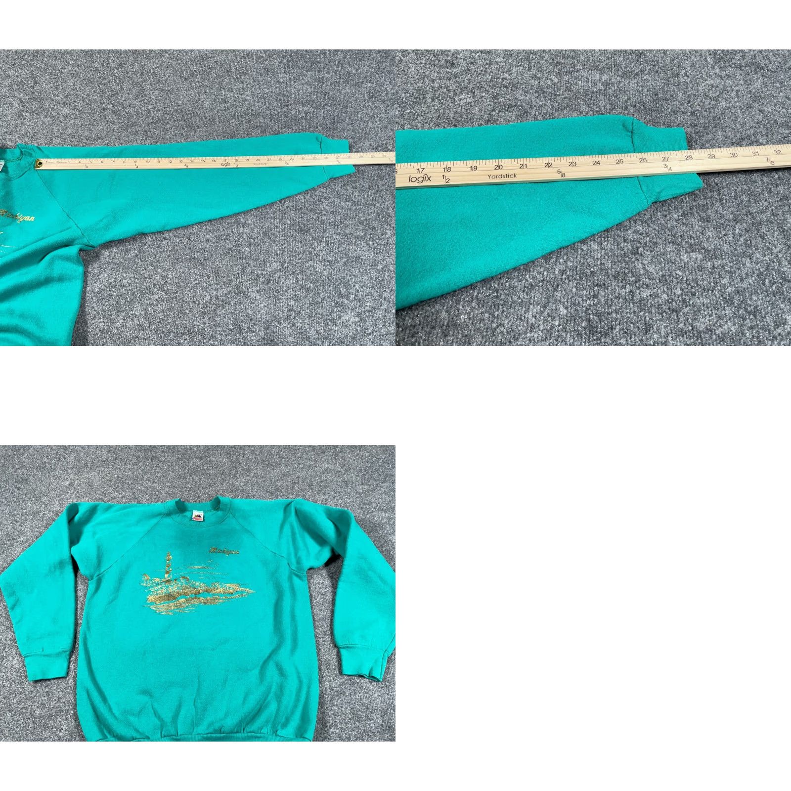 Fruit Of The Loom VTG Michigan Lighthouse Print Sweatshirt Adult Large Green Raglan Sleeves Size US L / EU 52-54 / 3 - 8 Thumbnail