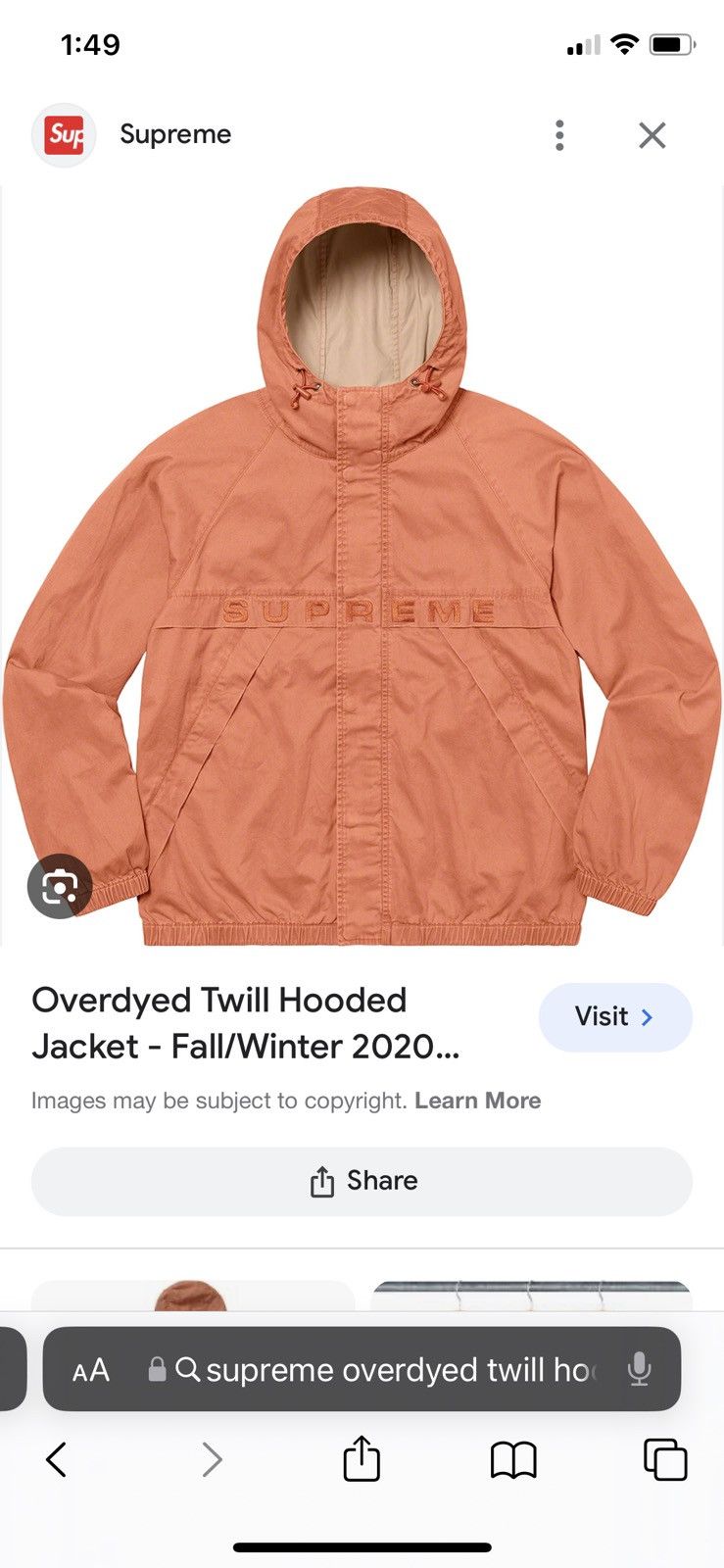 Supreme Supreme Overdyed Twill Hooded Jacket Rust | Grailed