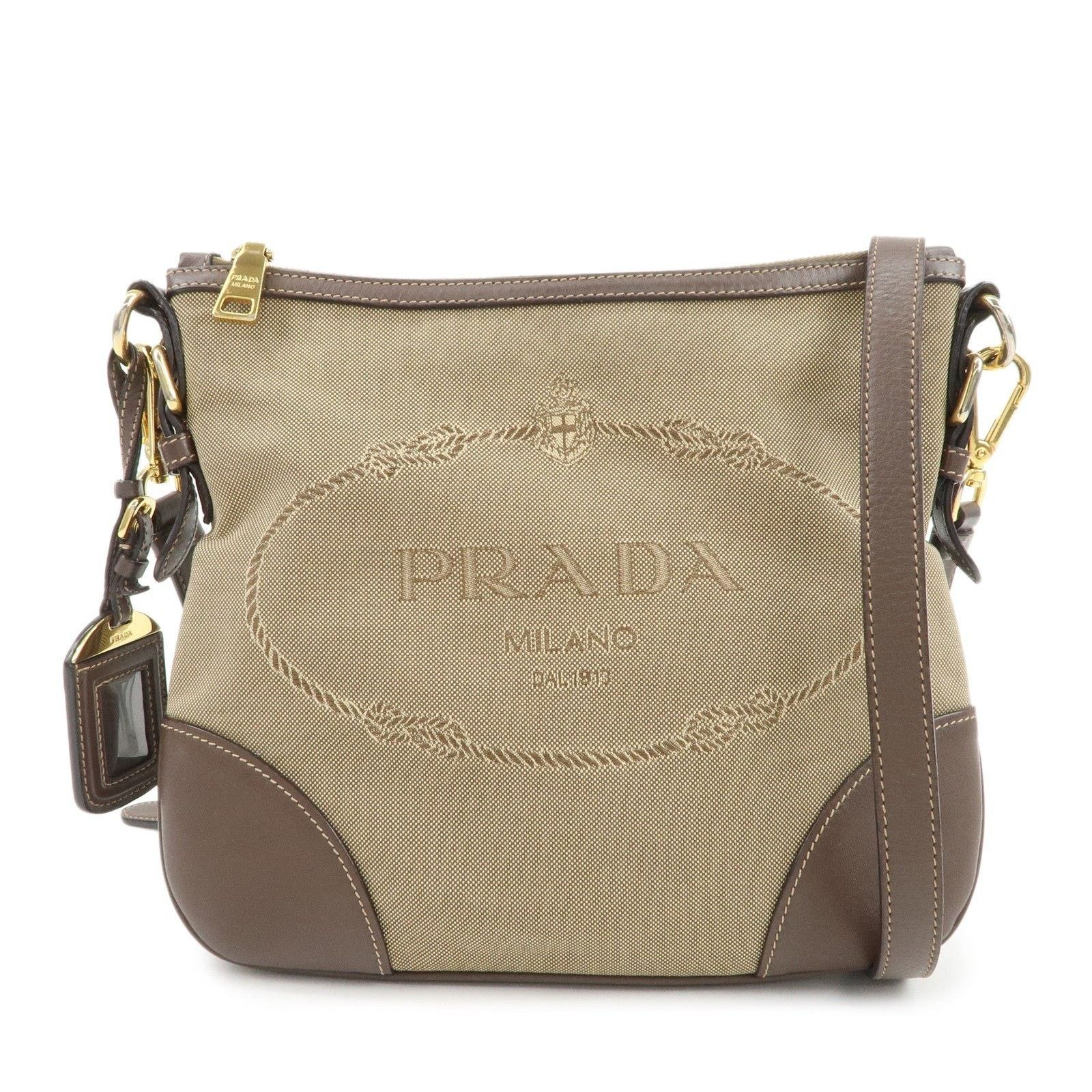 Prada Prada Logo Jacquard Leather Shoulder Bag Tan Size ONE SIZE - 1 Thumbnail