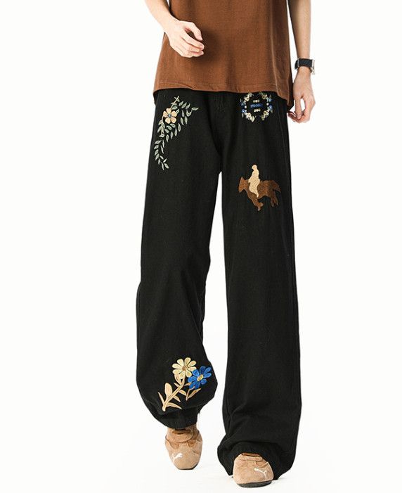 Japanese Brand Men's street hip-hop wide-leg loose flared embroidered jeans Size US 32 / EU 48 - 2 Thumbnail