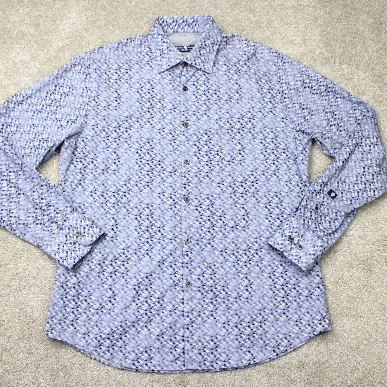 Vintage Stone Rose Shirt Mens 4 Large Gray/Blue Geometric Cotton Stretch Long Sleeve Size US L / EU 52-54 / 3 - 2 Thumbnail
