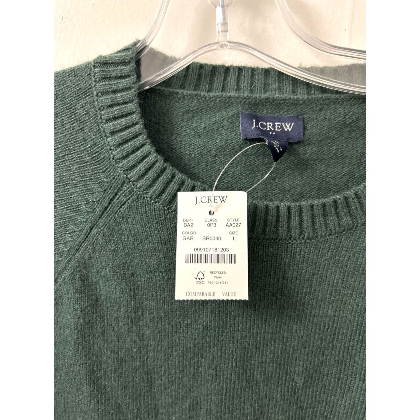 Vintage J Crew Sweater Mens Large Green Lambswool Blend Crewneck Pullover L/S AA027 NWT Size US L / EU 52-54 / 3 - 4 Thumbnail