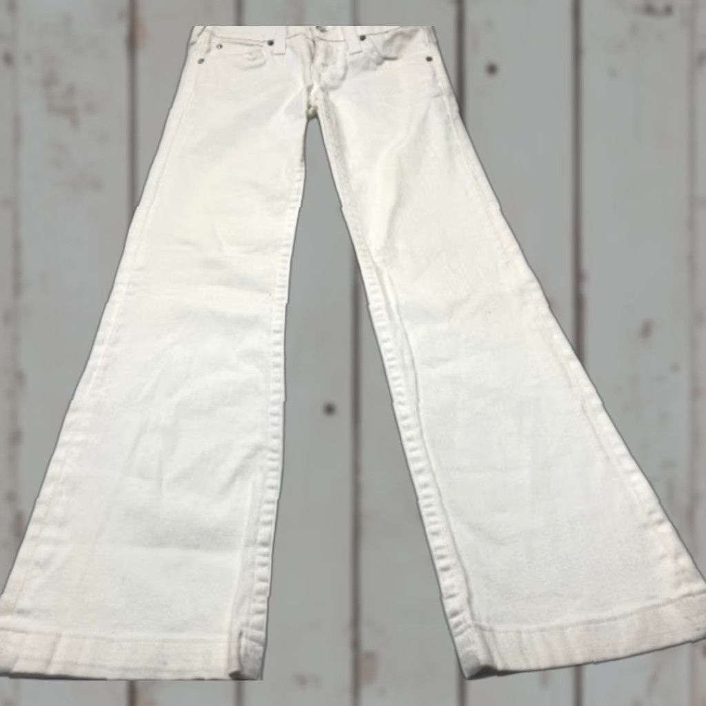 True Religion VINTAGE Tru Religion White Jeans - 27 Women's Low Rise Flare Denim with Rhinestones Made In USA Size 27" / US 4 / IT 40 - 1 Thumbnail
