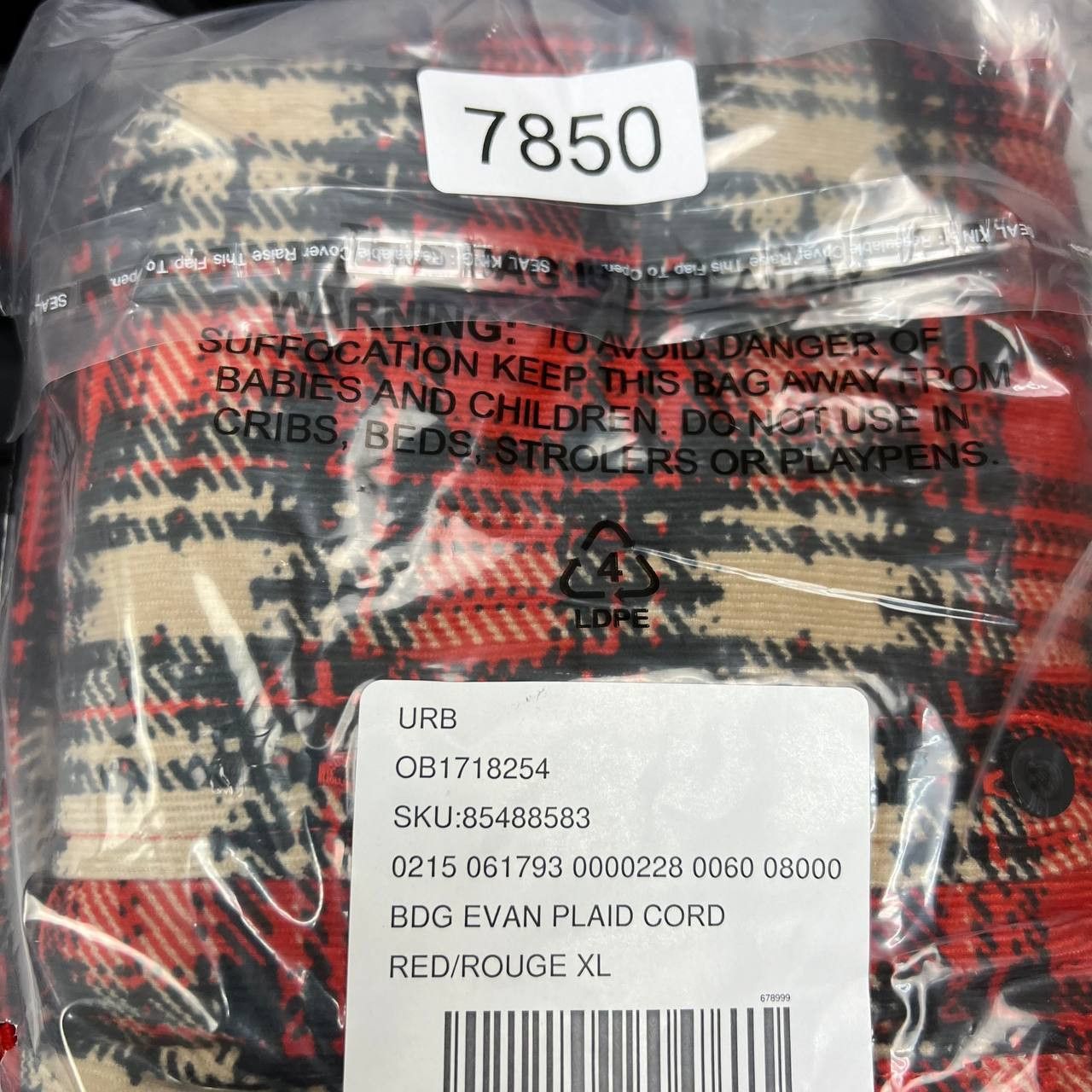 Bdg BDG Shirt Mens Red Plaid Corduroy Button Down Cotton XL Size US XL / EU 56 / 4 - 7 Thumbnail