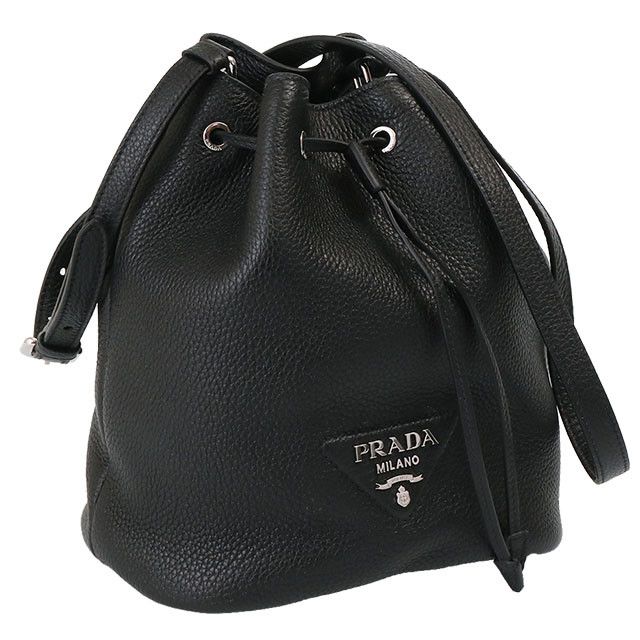 image of Prada Bucket Bag Leather Shoulder Bag Black, Women's