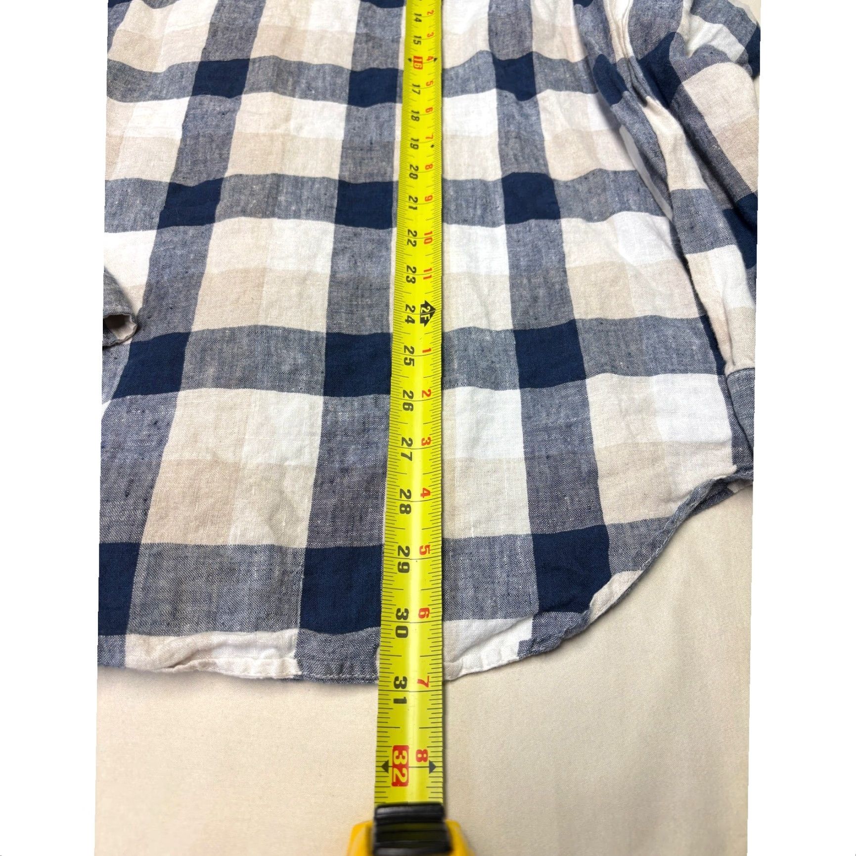 Banana Republic VINTAGE Banana Republic Camden Fit Shirt Navy Tan Buffalo Check Plaid XL Men Long Sleeve Button-Up Pocket 100% Linen Size US XL / EU 56 / 4 - 6 Thumbnail