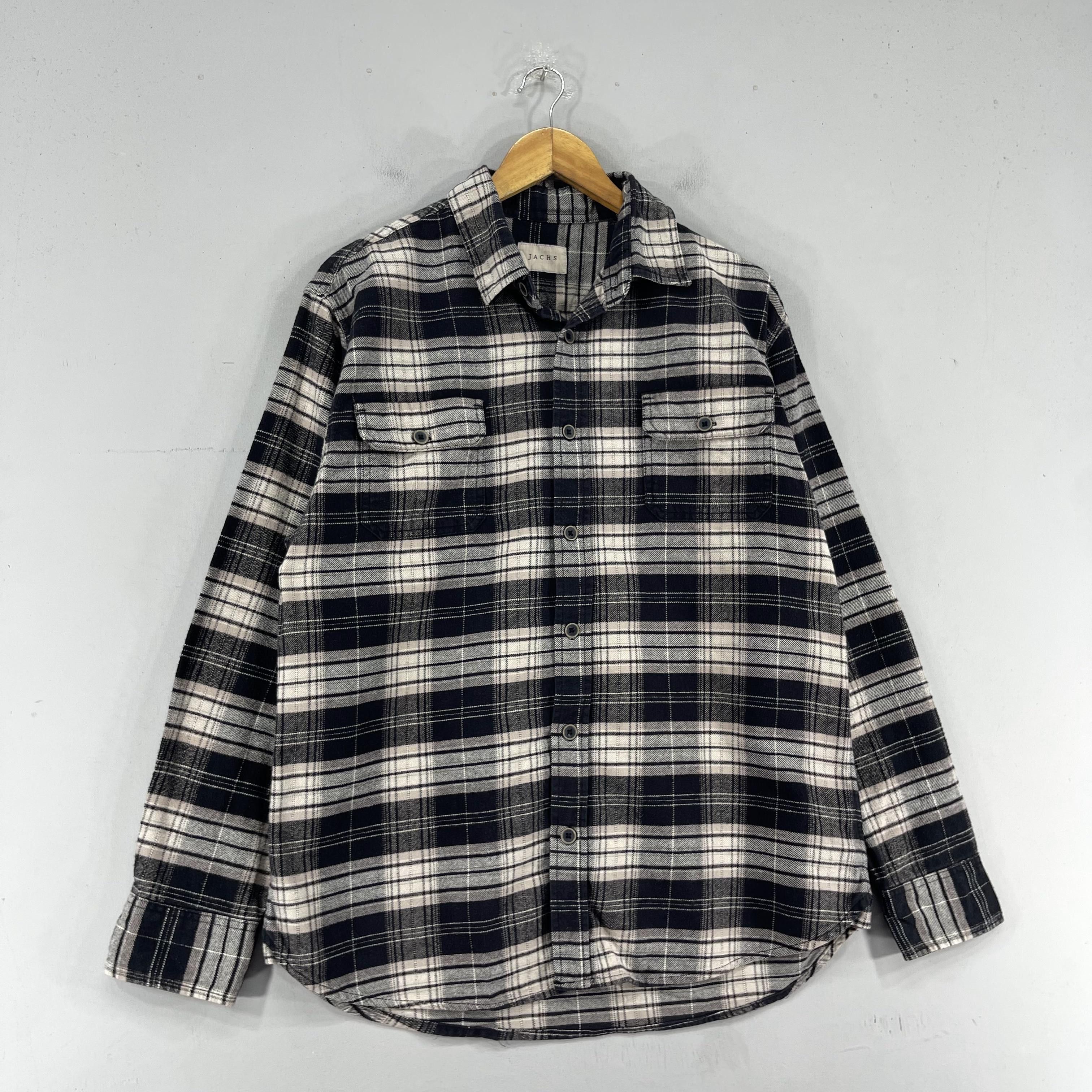 Flannel × Vintage Vintage JACHS Checkered Tartan Black/Gray Flannel Shirt Size US L / EU 52-54 / 3 - 3 Thumbnail
