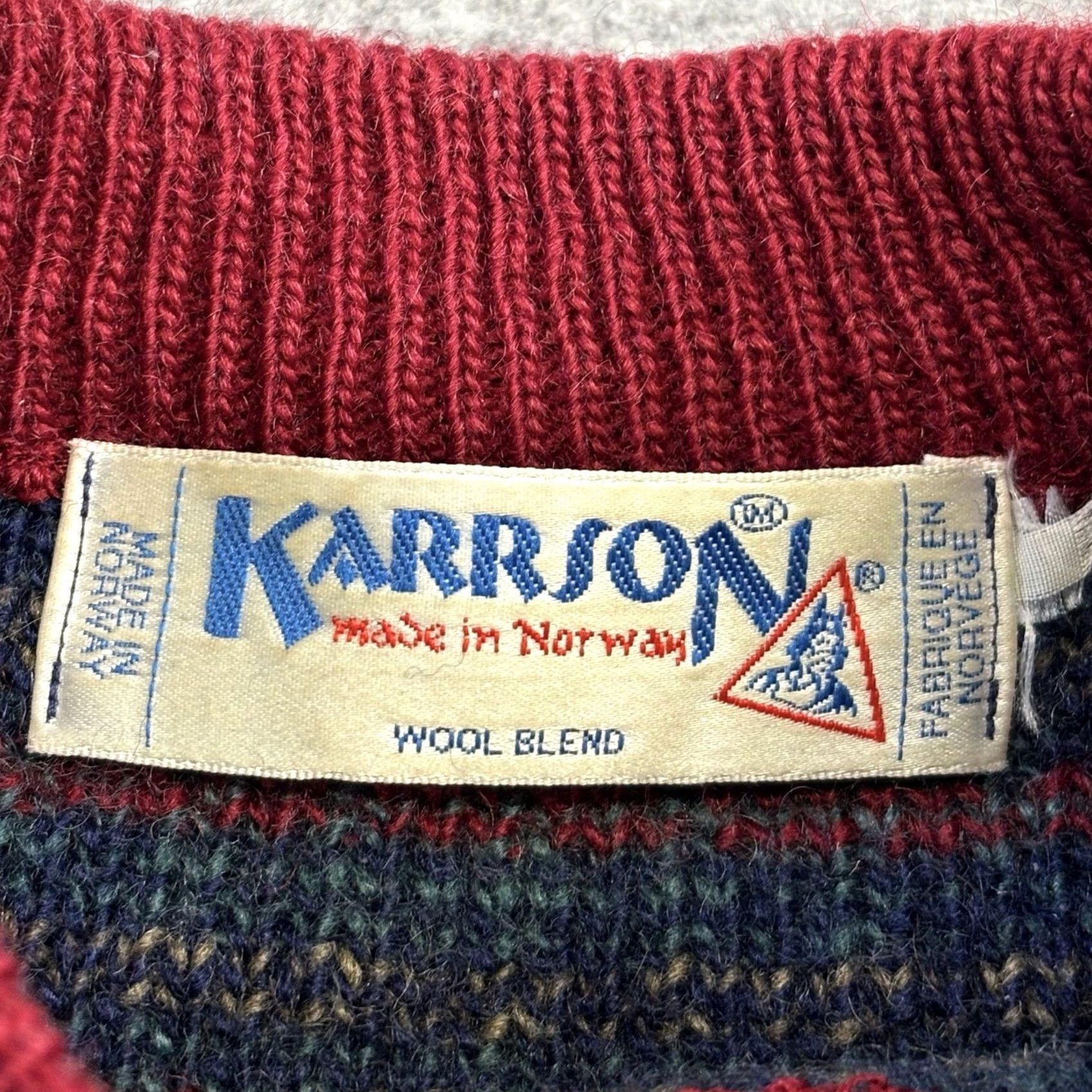 Vintage VINTAGE Karrson Norway wool blend chunky knit jumper XL Mens blue green red Crew Neck Jumper Mens 90s Retro Pattern Pullover Wool Blend Knit Size US XL / EU 56 / 4 - 7 Thumbnail